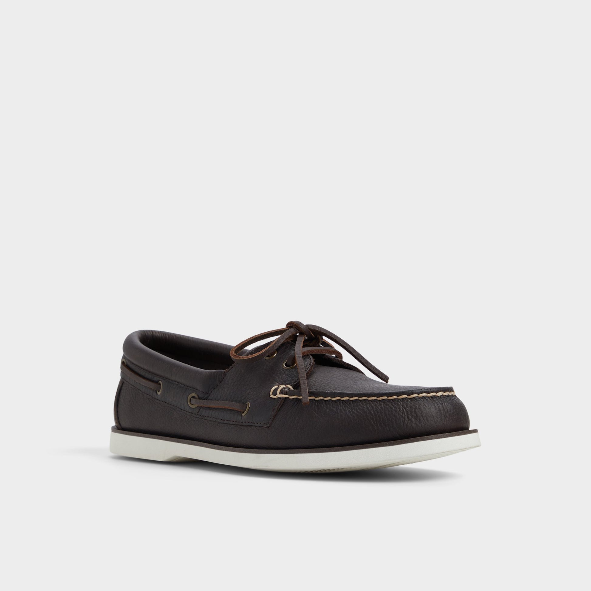 Three-quarter angle of Dark Brown Musker Boat shoe's front side