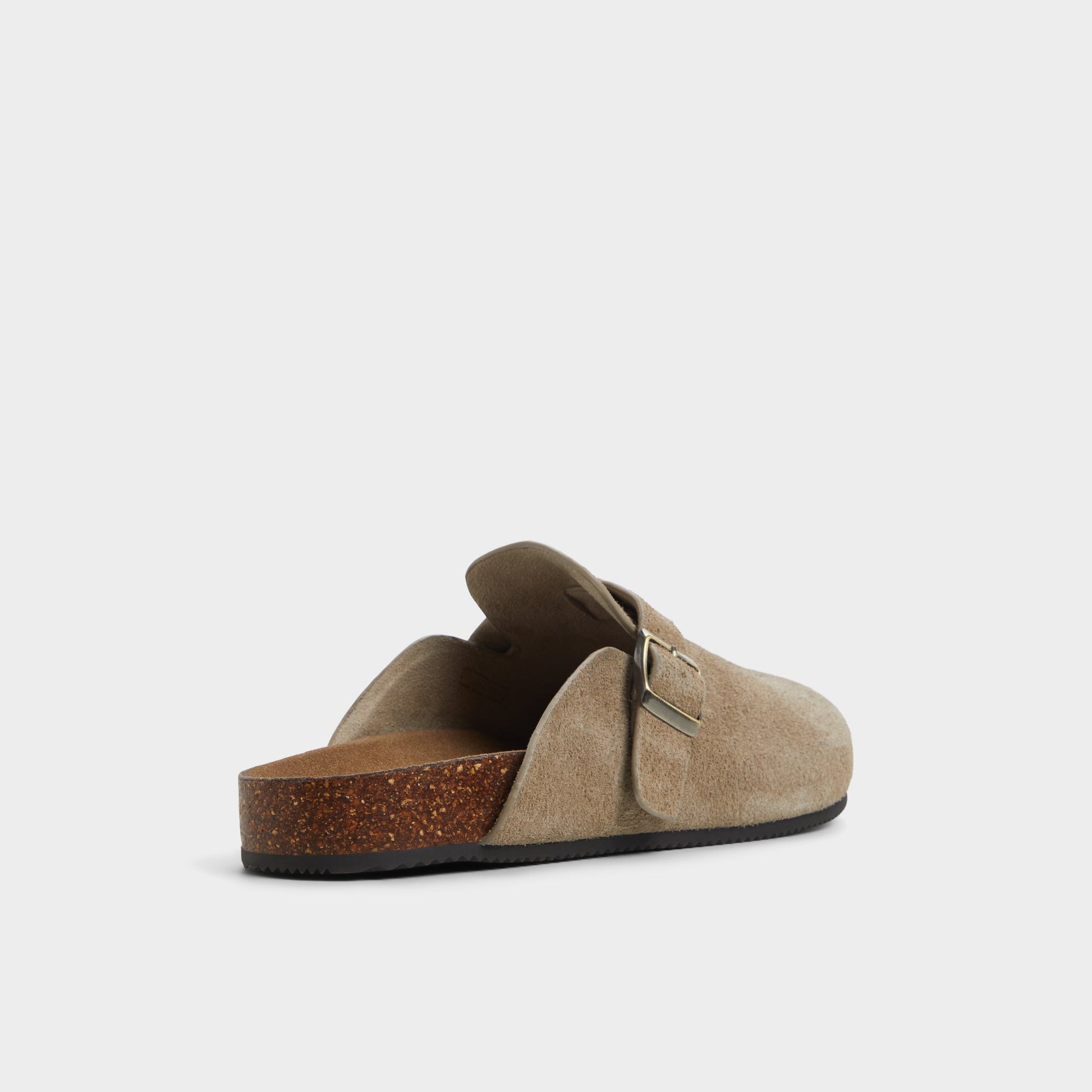 Three-quarter angle of Taupe Spade Mule's back side