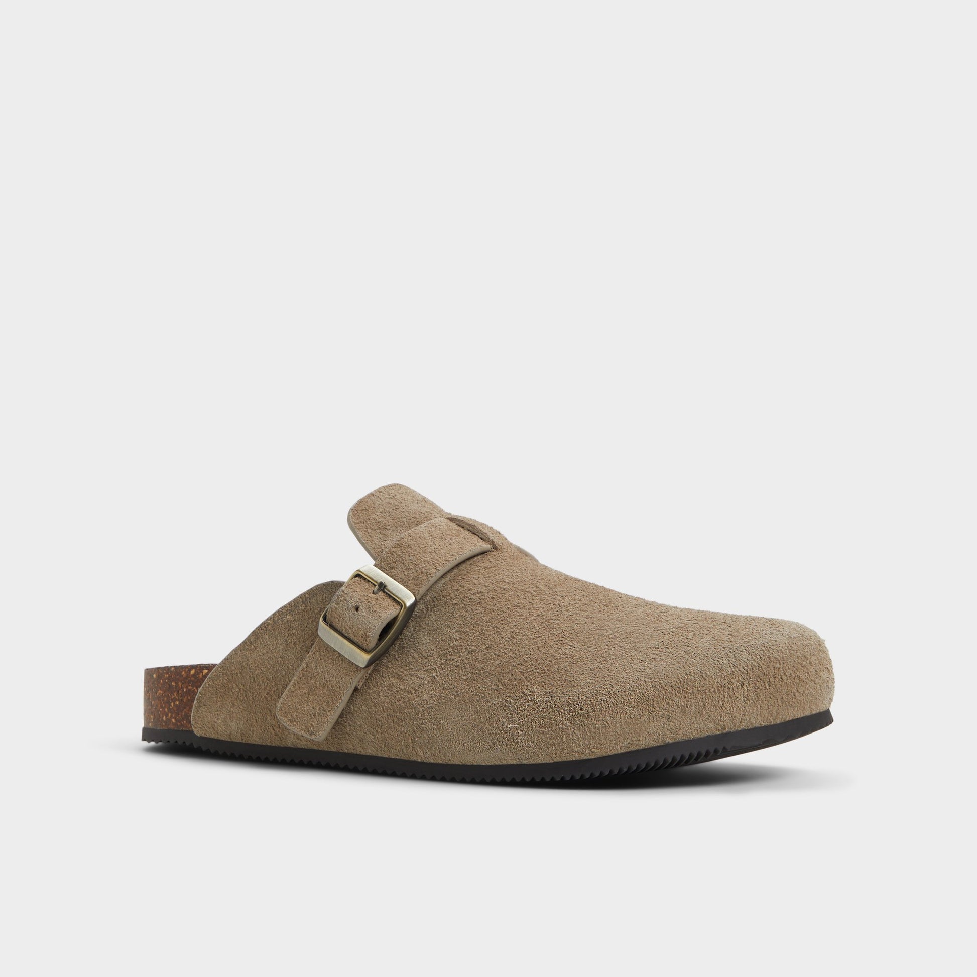 Three-quarter angle of Taupe Spade Mule's front side