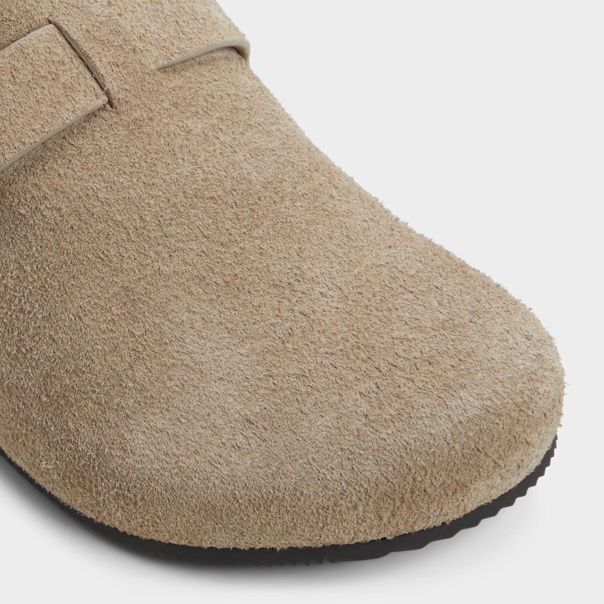 Close-up of the Taupe Spade Mule