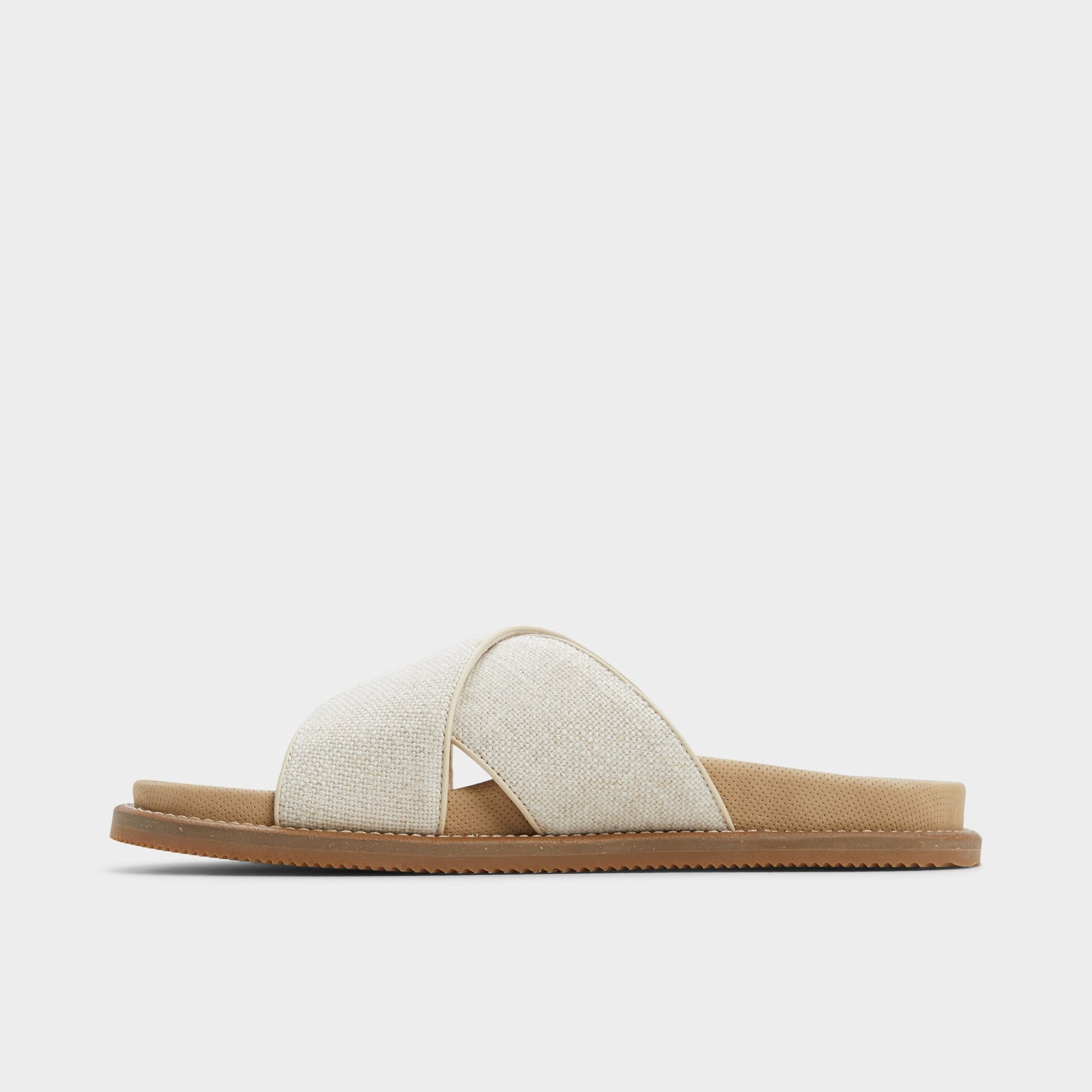 Side view of Open Beige Marrin Slide sandal