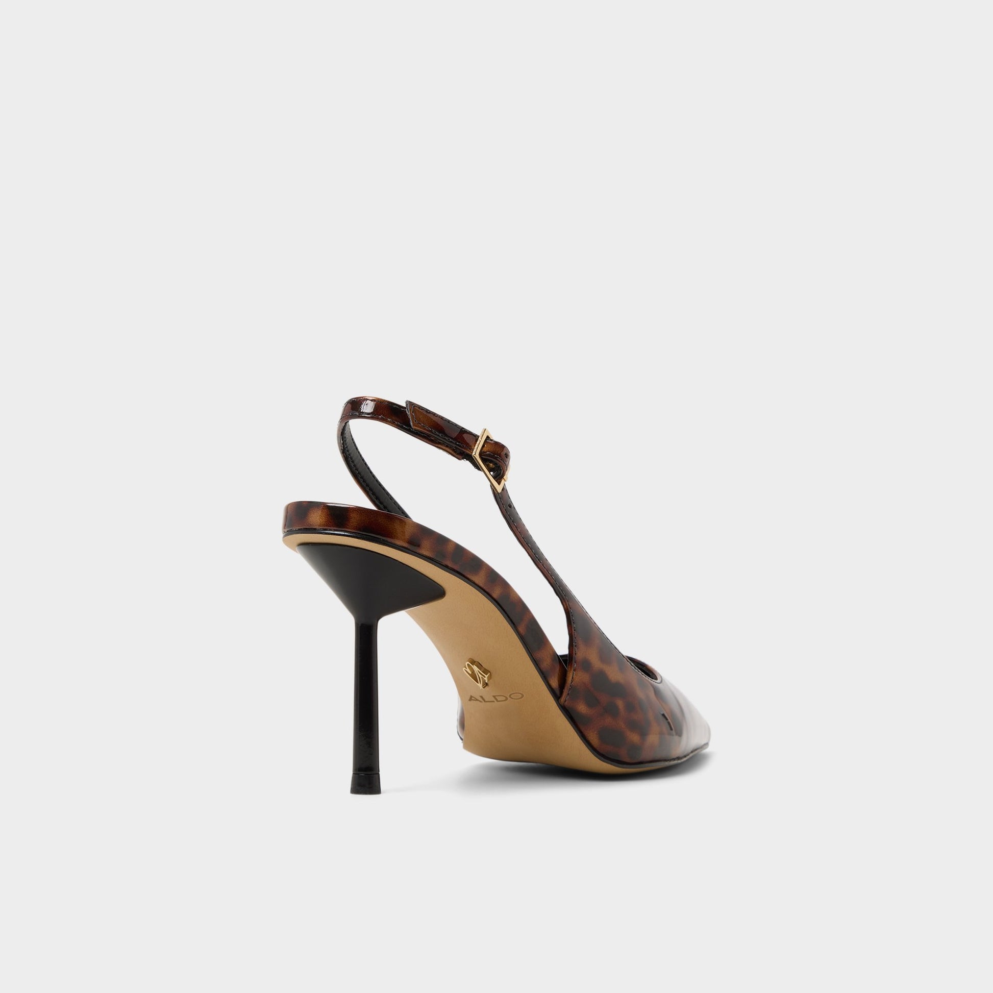 Three-quarter angle of Open Brown Seralina Slingback heel's back side