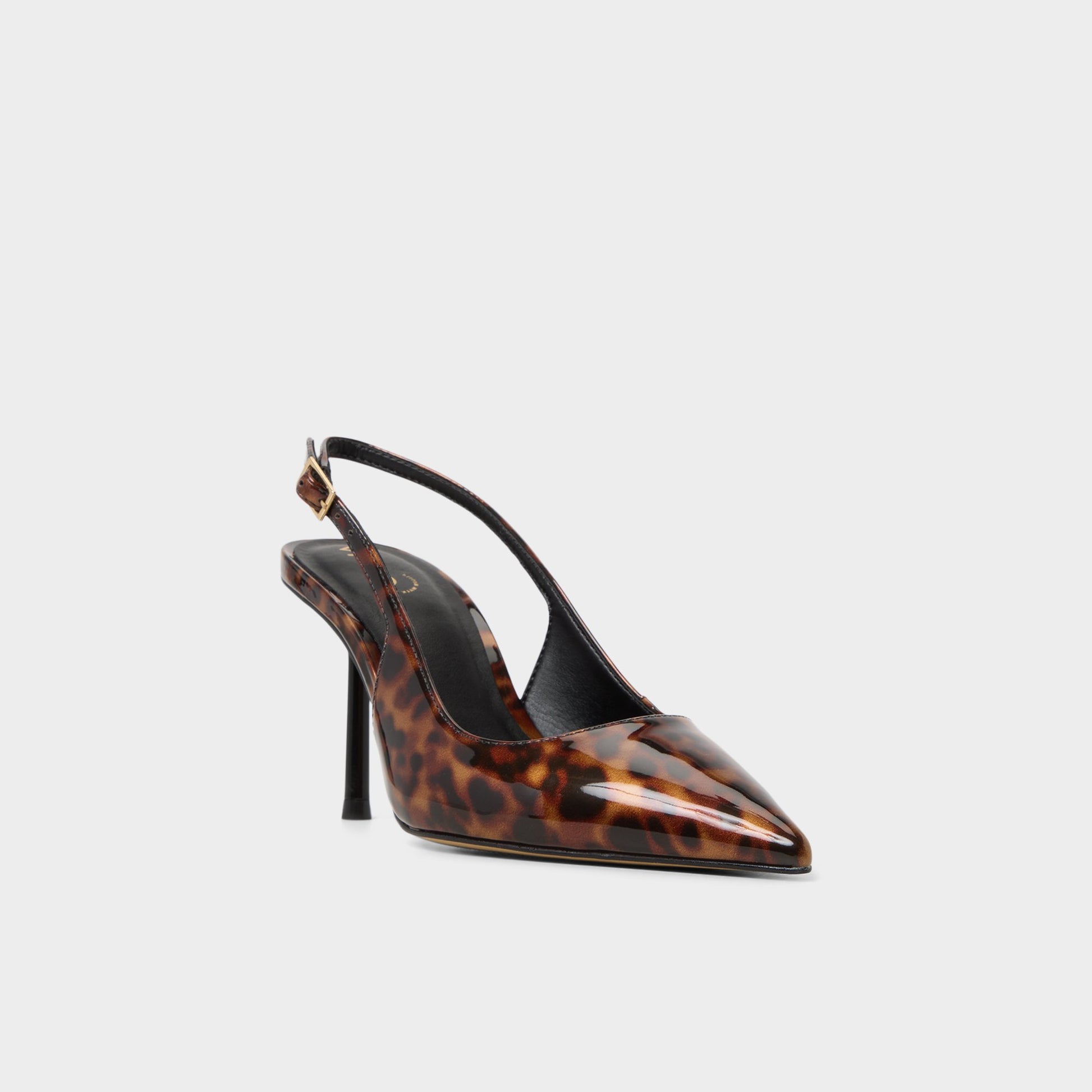 Three-quarter angle of Open Brown Seralina Slingback heel's front side