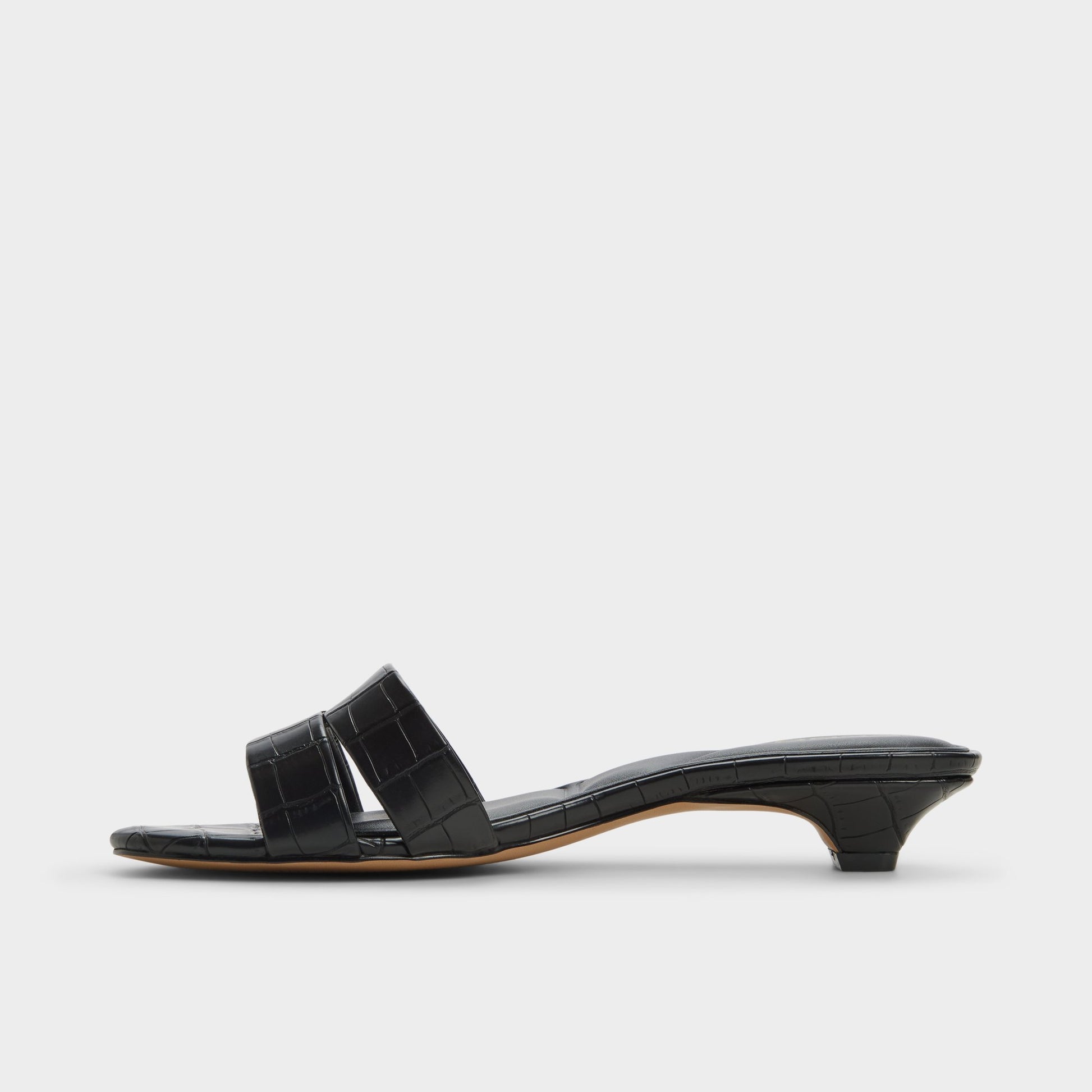 Side view of Black Scarletta Heeled mule