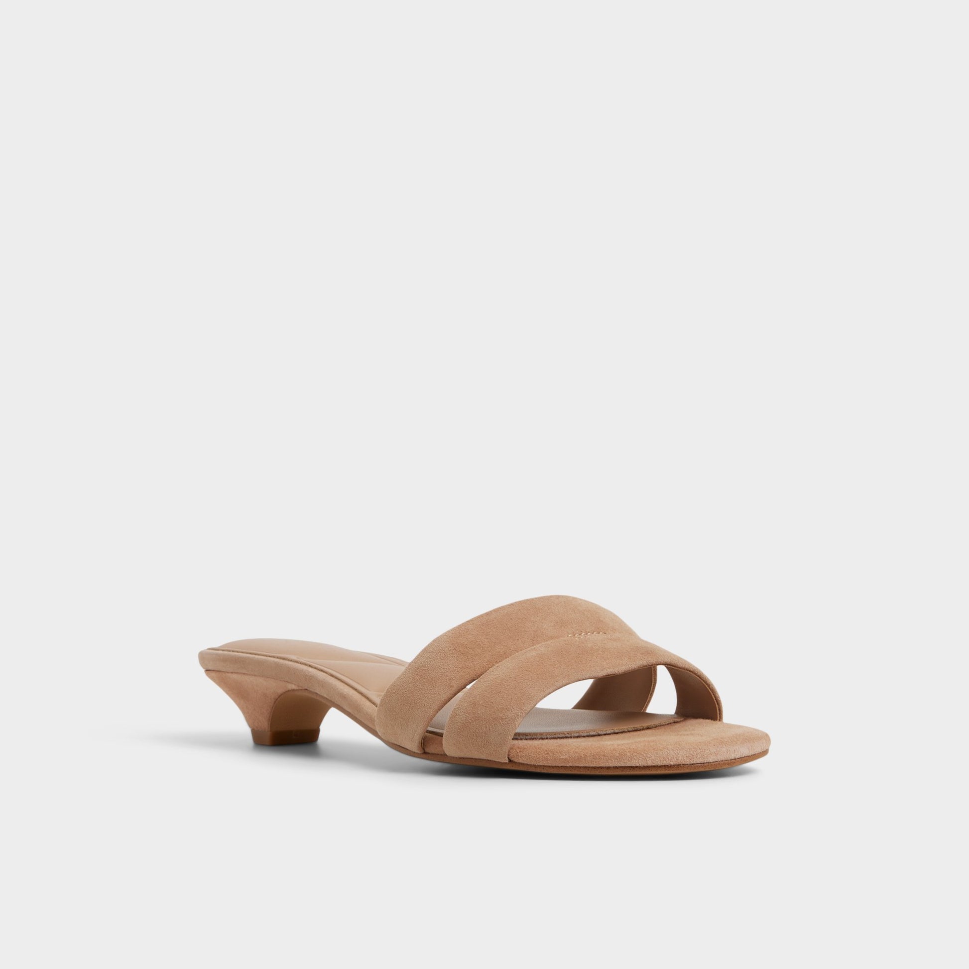 Three-quarter angle of Medium Brown Scarletta Heeled mule's front side