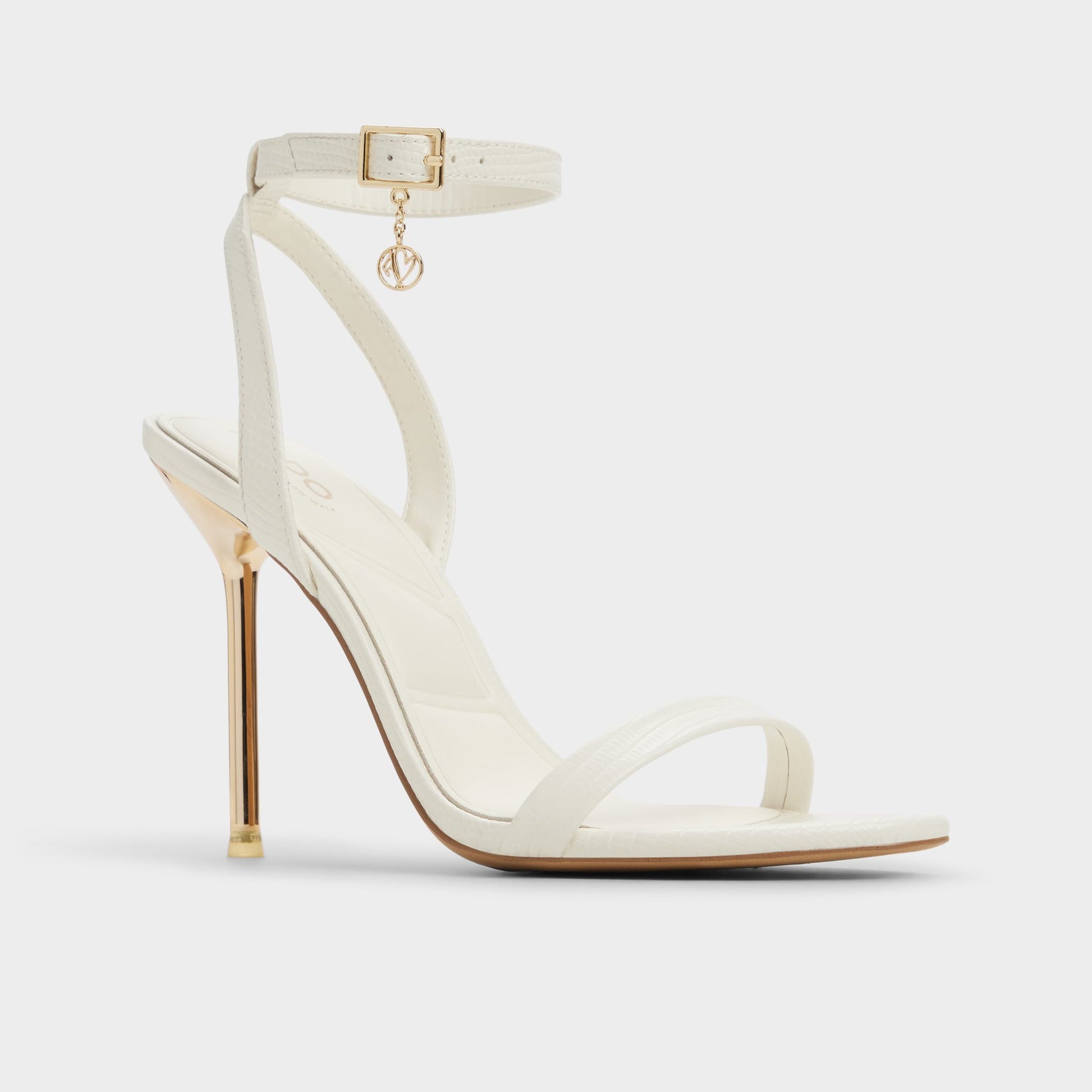 Three-quarter angle of White Maristou Heeled sandal's front side