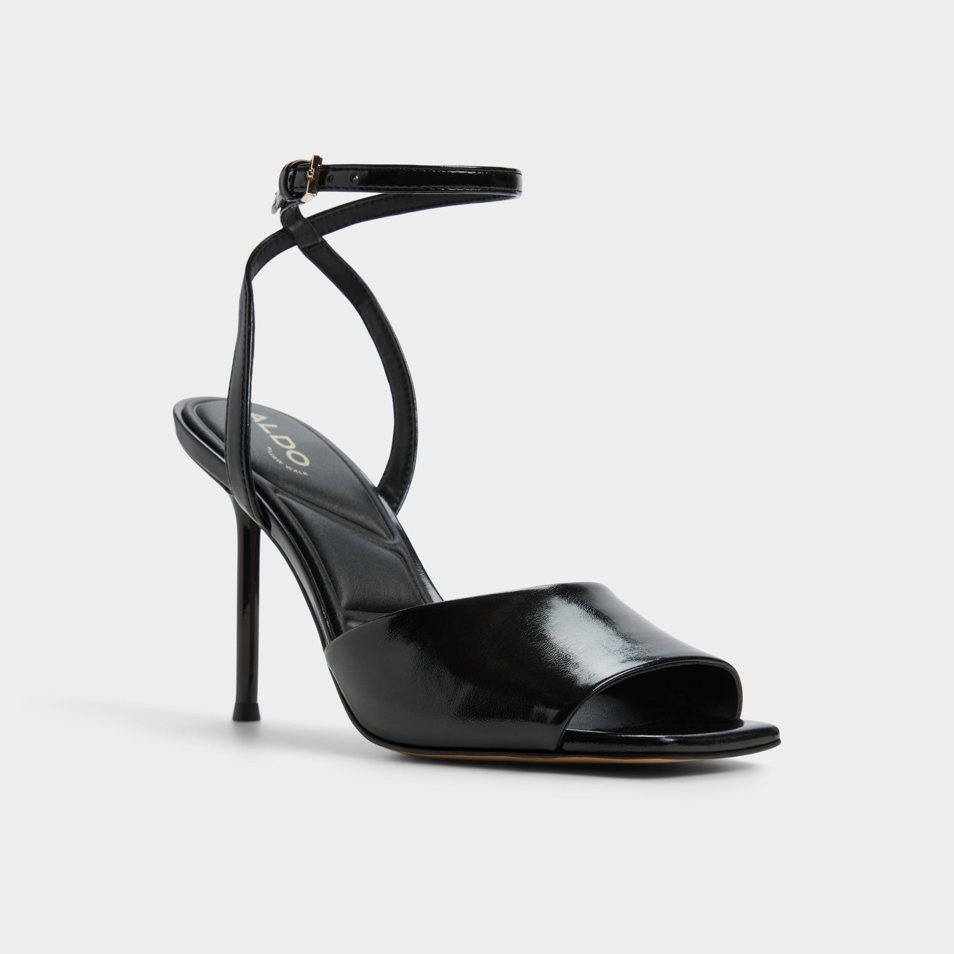 Three-quarter angle of Black Kaiasien Heeled sandal's front side