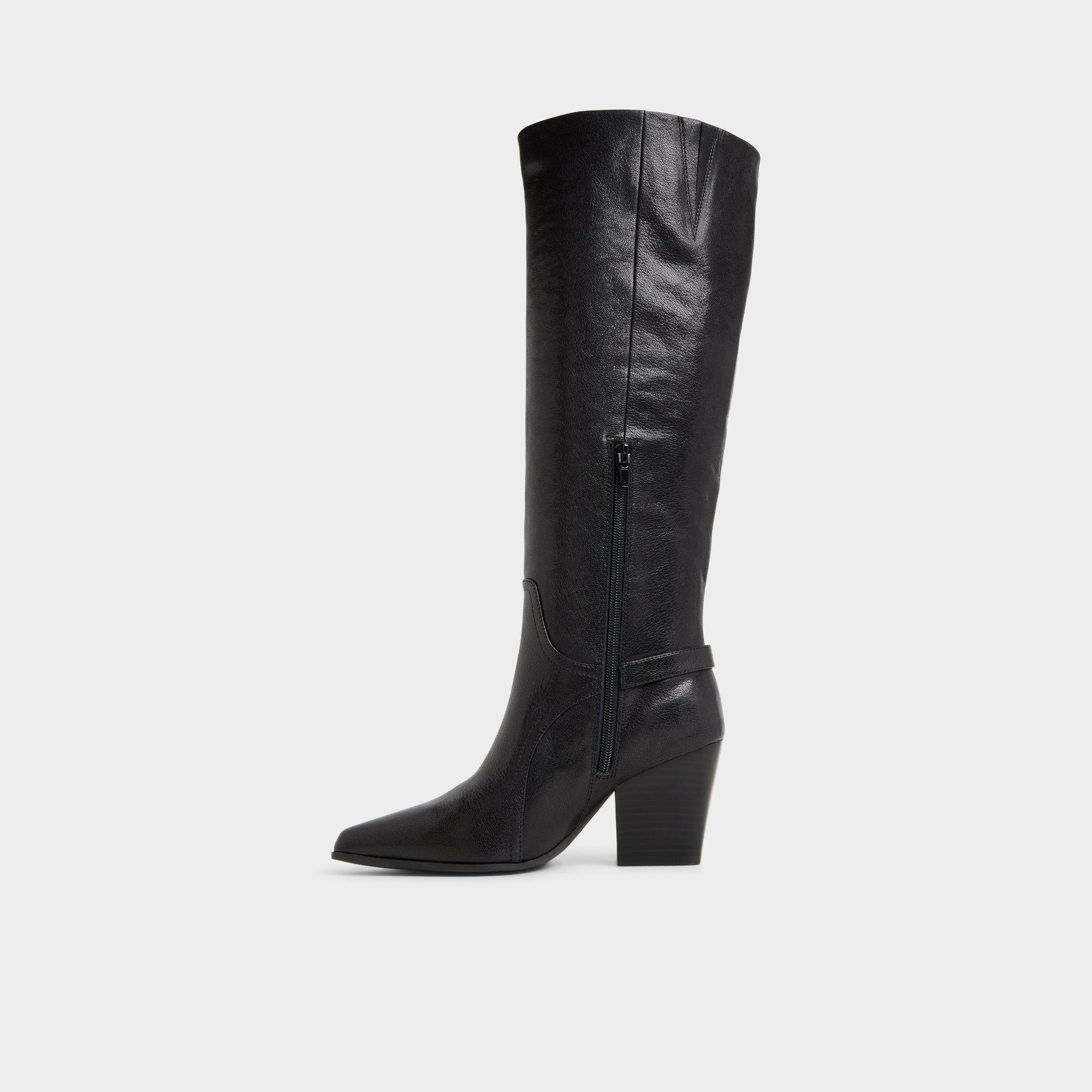 Vue latérale de Noir Saddle Botte haute