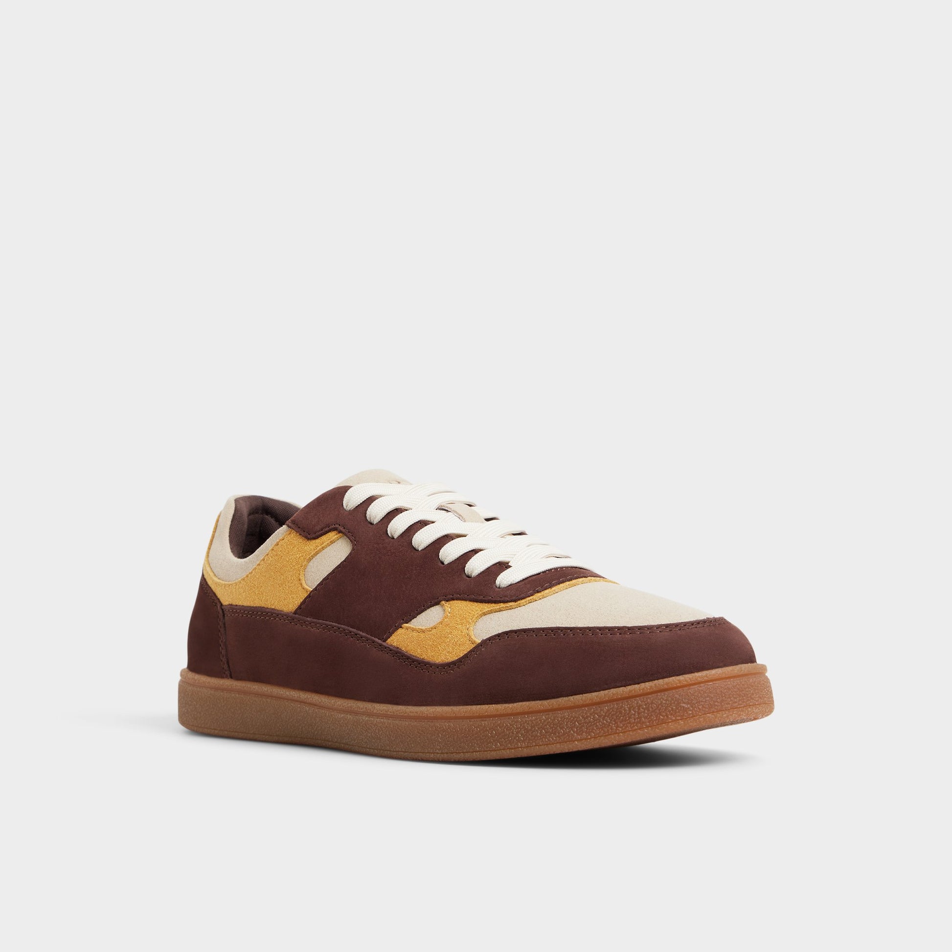 Three-quarter angle of Brown multi Curtis Low top sneaker's front side