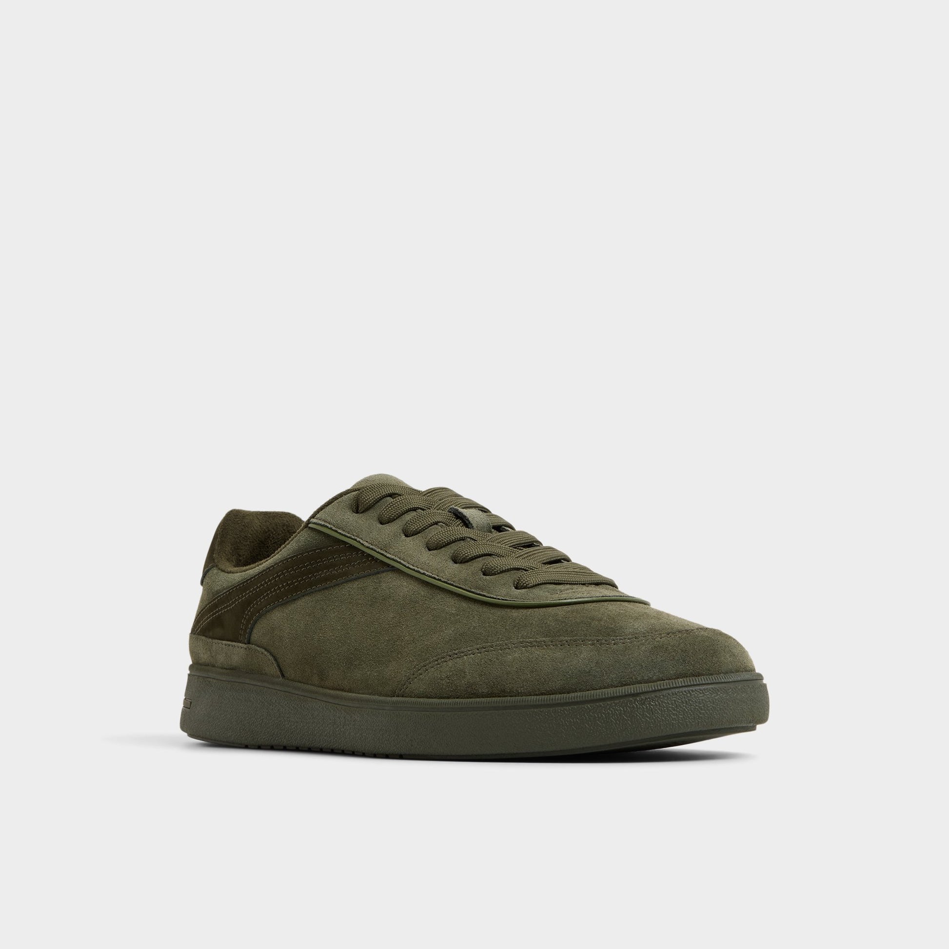 Three-quarter angle of Olive Cypress Low top sneaker's front side