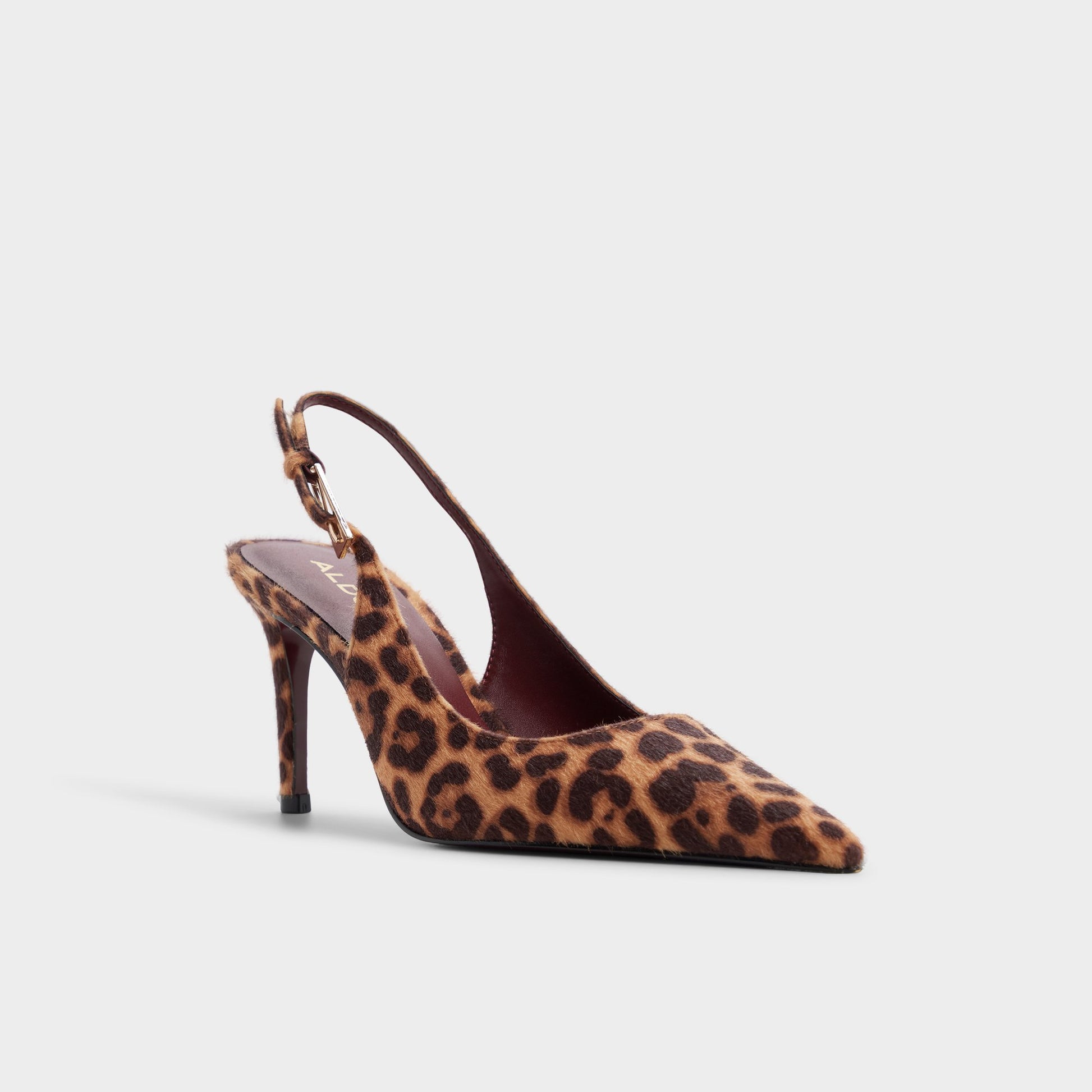 Three-quarter angle of Black/gold multi Syliaa Slingback heel's front side