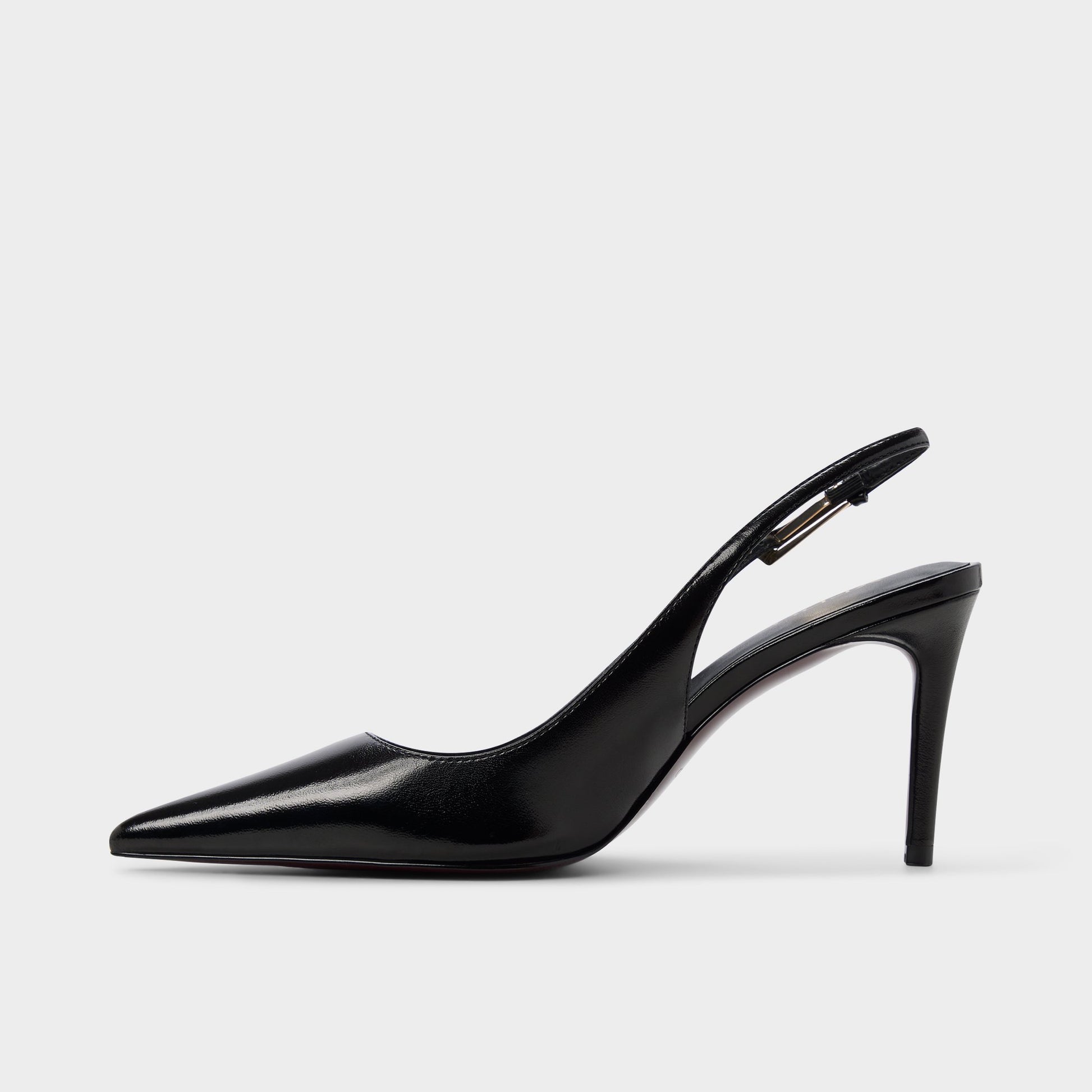 Side view of Open black Syliaa Slingback heel
