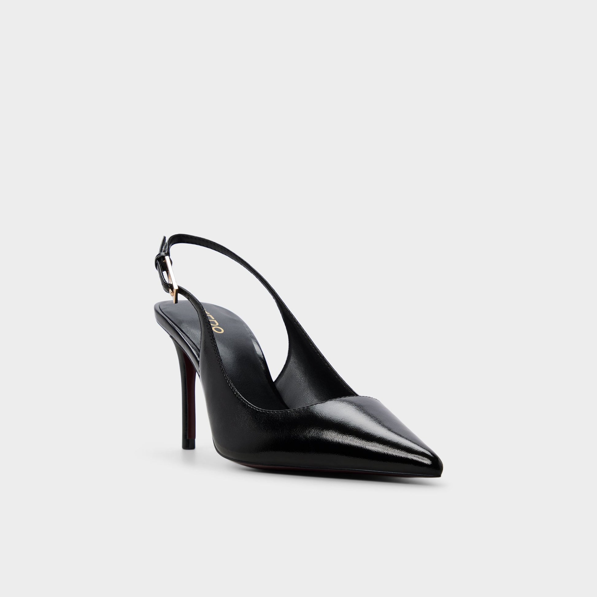 Three-quarter angle of Open black Syliaa Slingback heel's front side