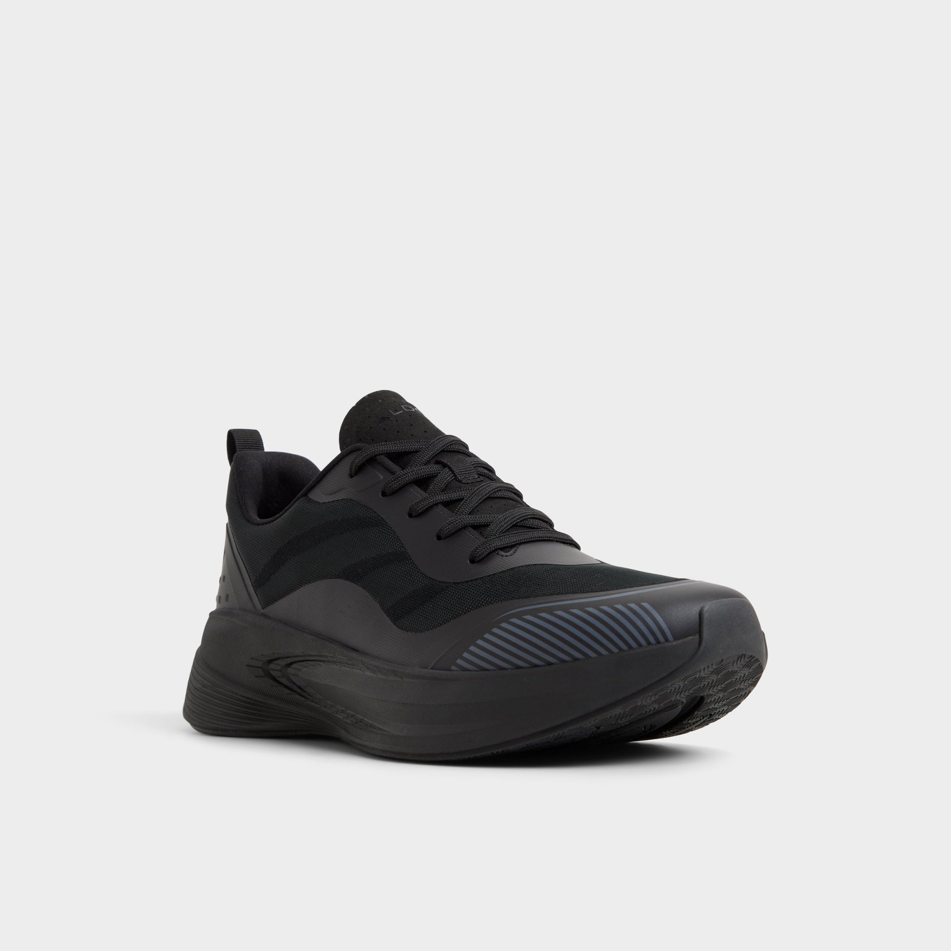 Three-quarter angle of Black/black Pillowsnkr-m Jogger sneaker's front side