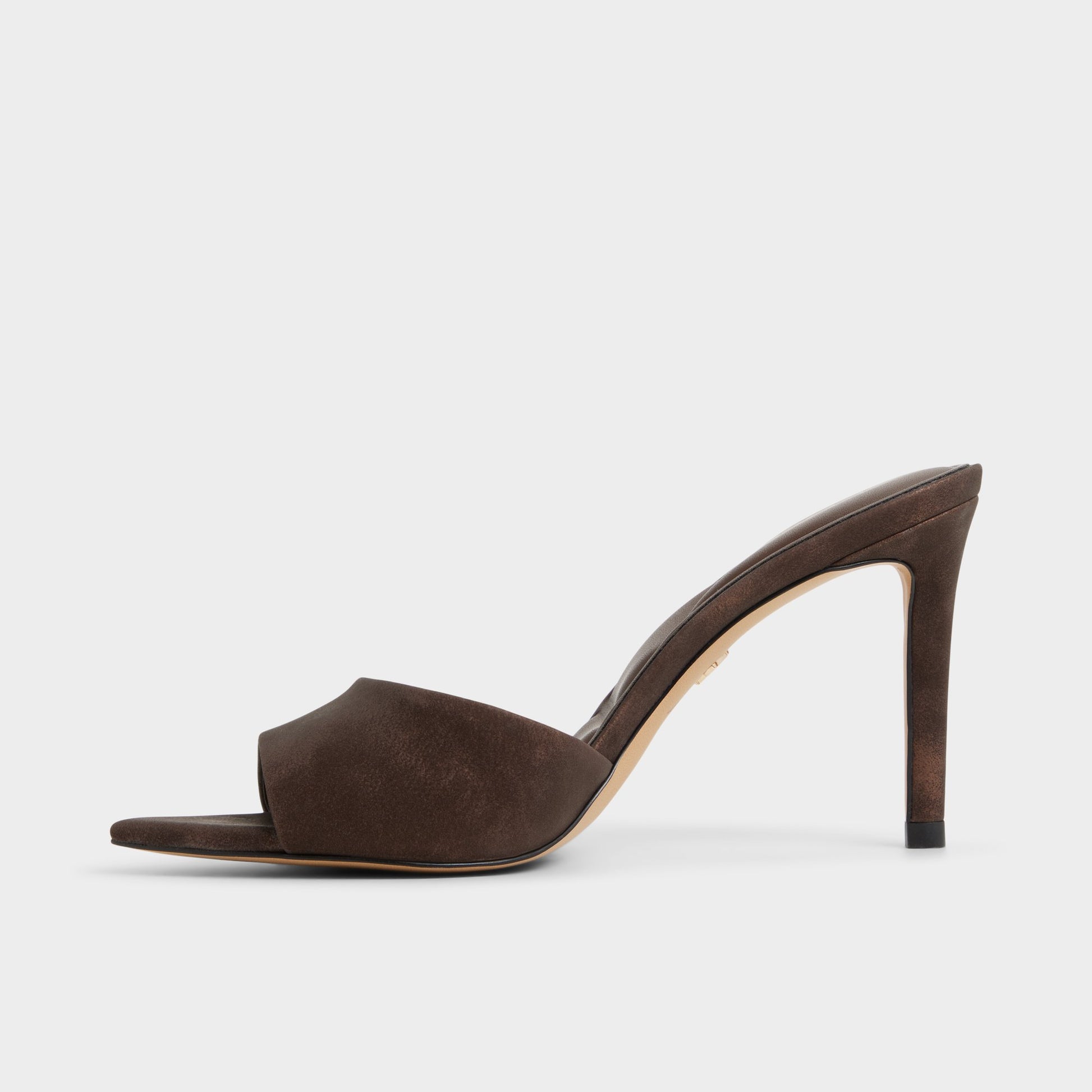 Side view of Dark Brown Anniebrilden Heeled mule