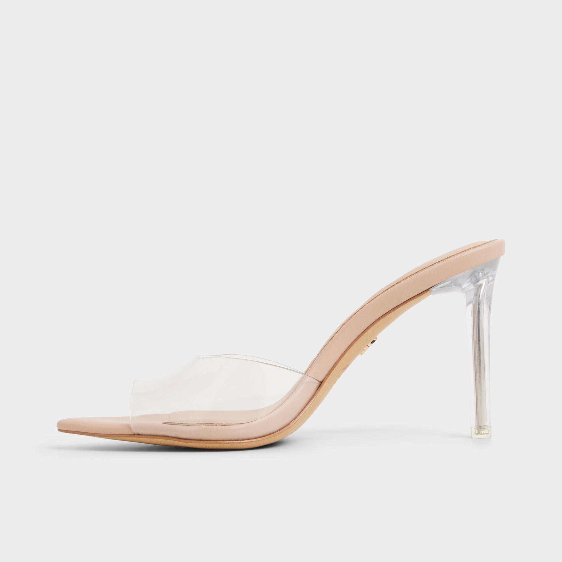 Side view of Beige Anitabrilden Heeled mule