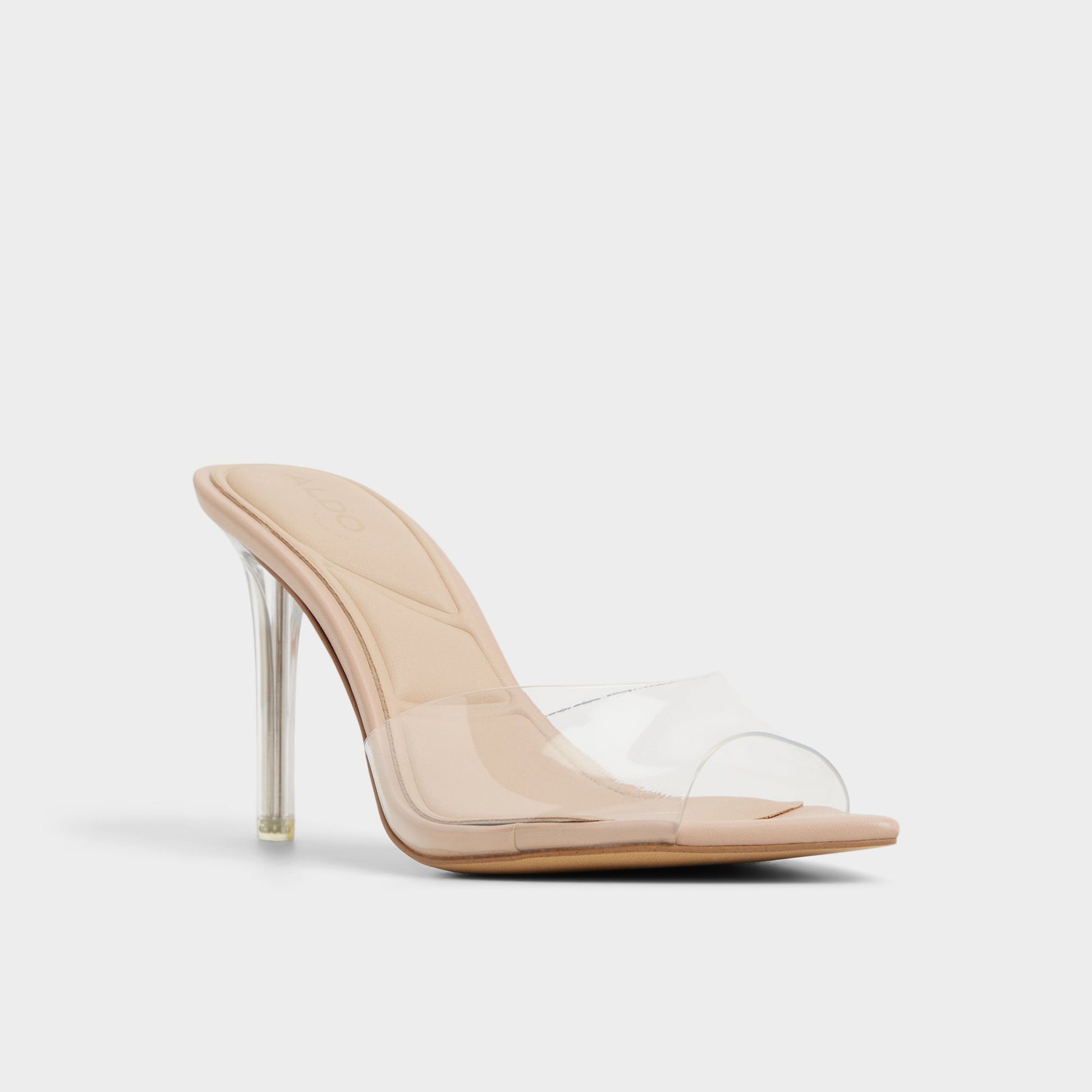 Three-quarter angle of Beige Anitabrilden Heeled mule's front side