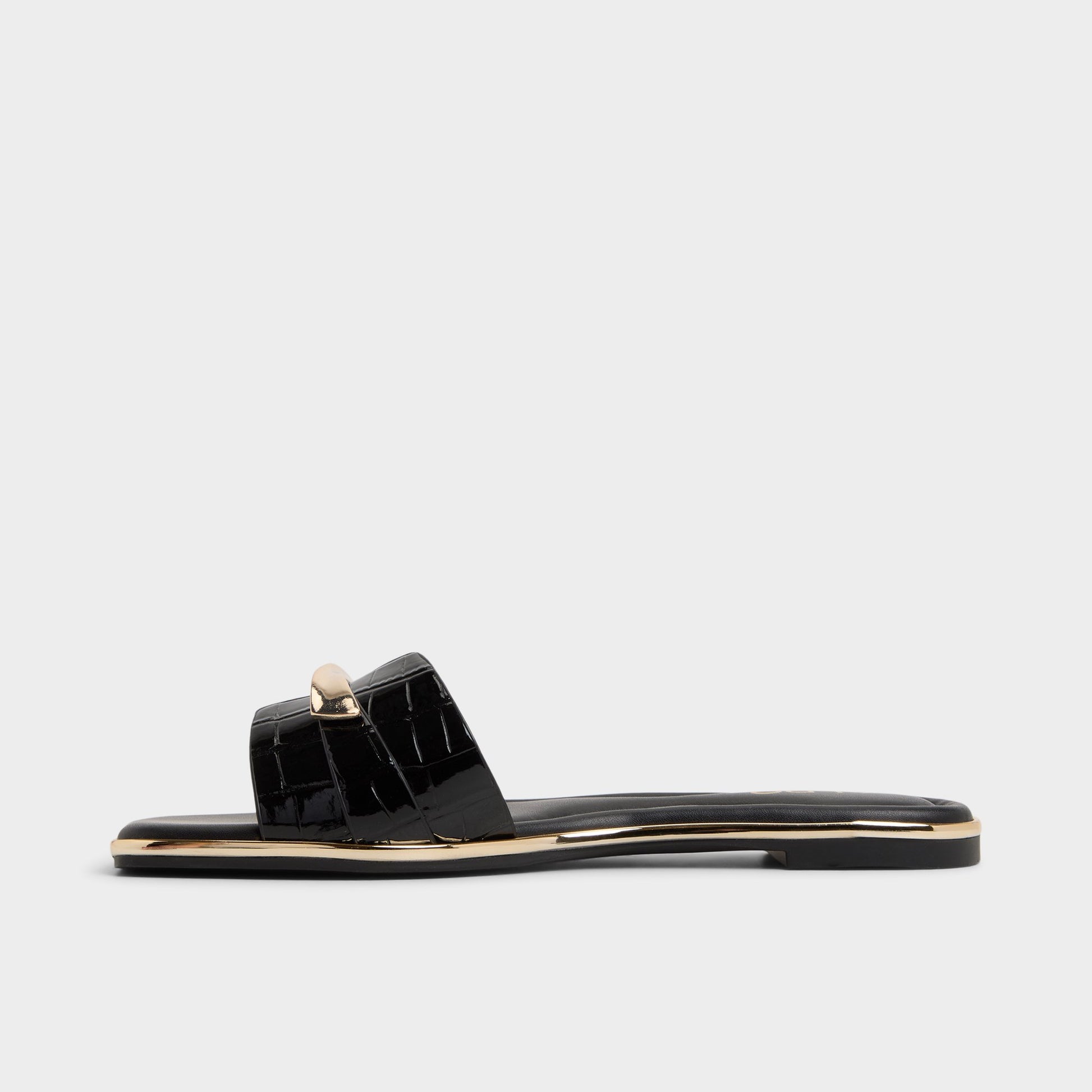 Side view of Black Darlina Slide sandal