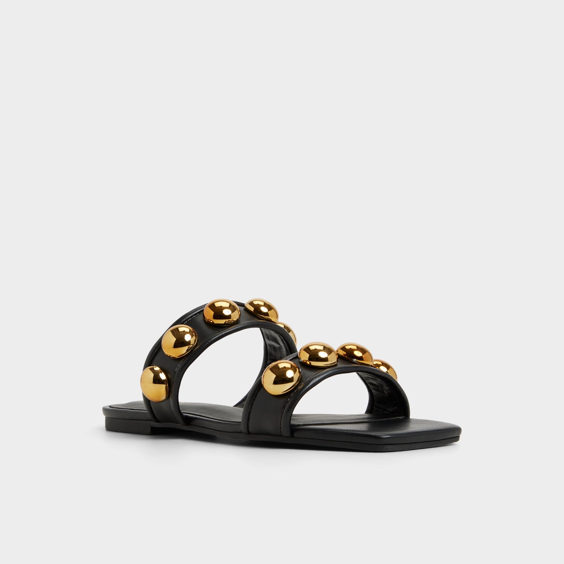 Three-quarter angle of Black Katalena Slide sandal's front side