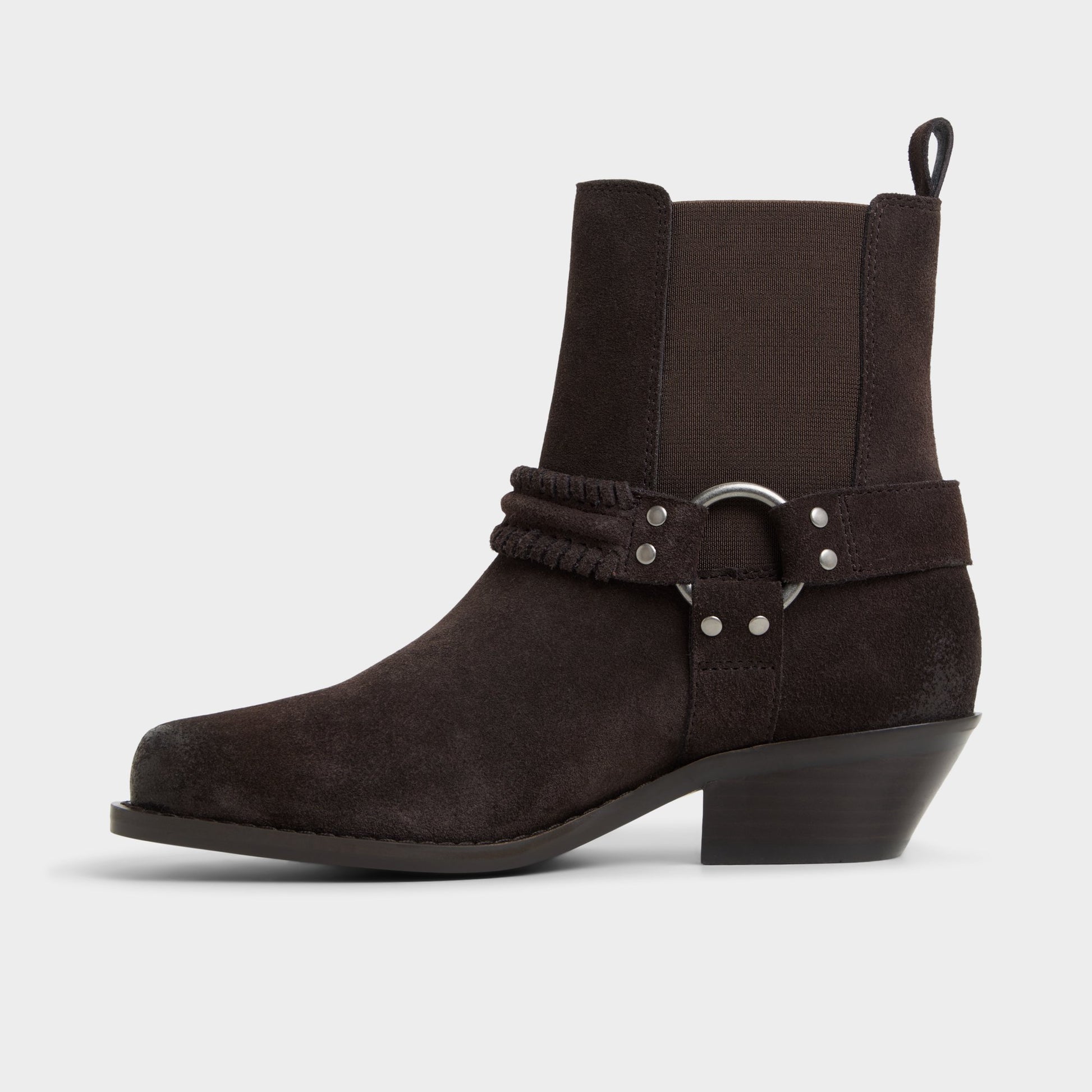Side view of Dark Brown Erogar Motorcycle ankle boot
