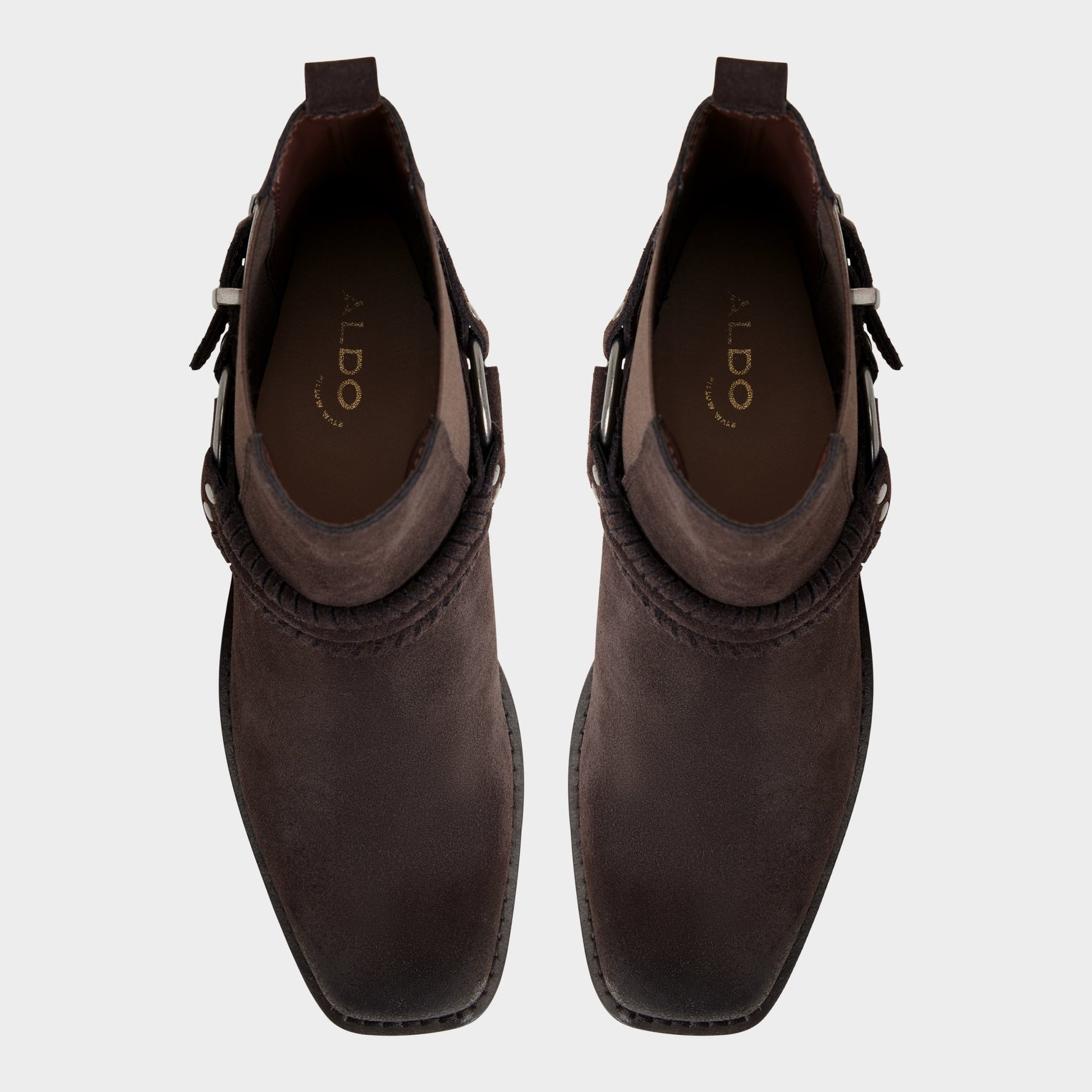 Top-down view of the Dark Brown Erogar Motorcycle ankle boot