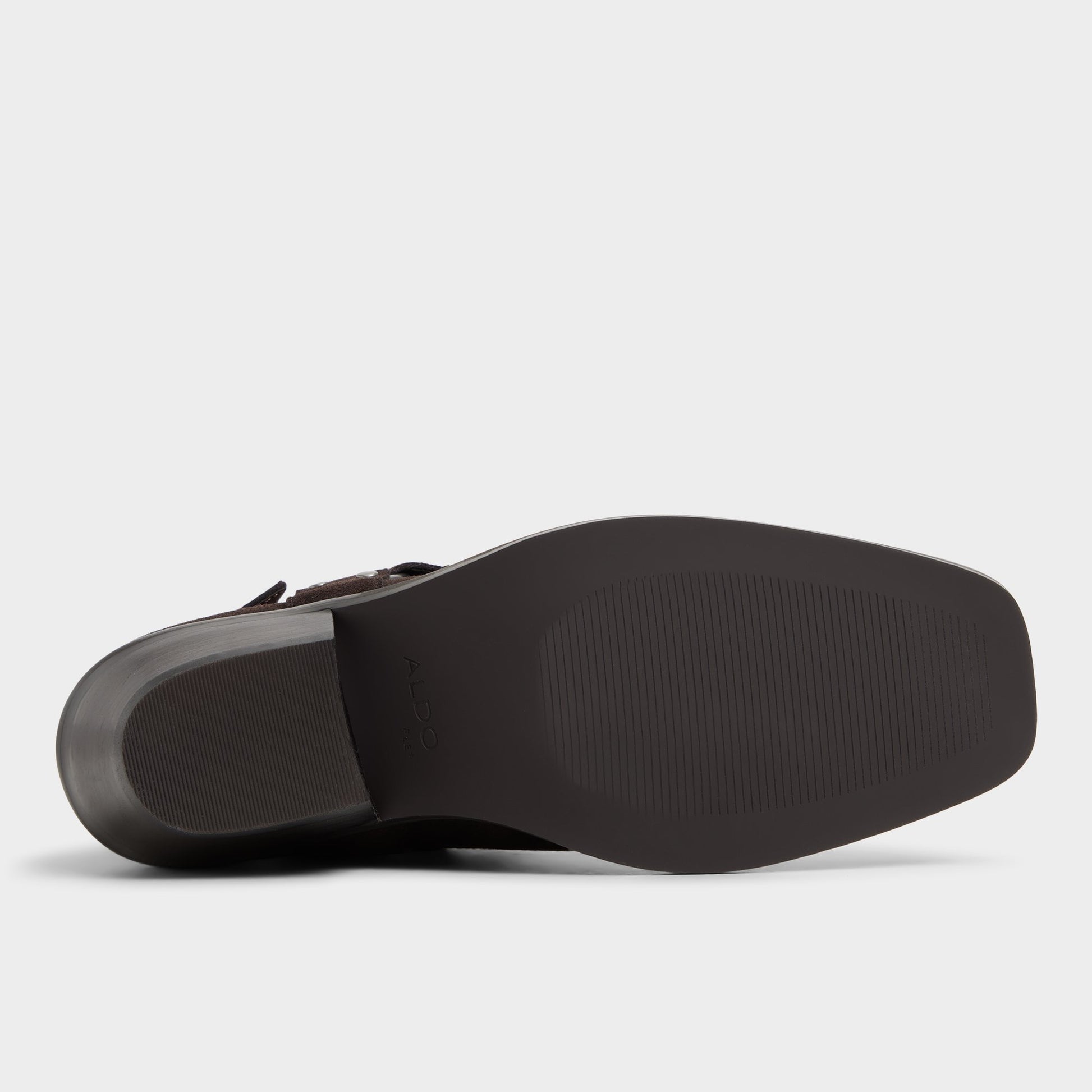 View of Dark Brown Erogar Motorcycle ankle boot's sole