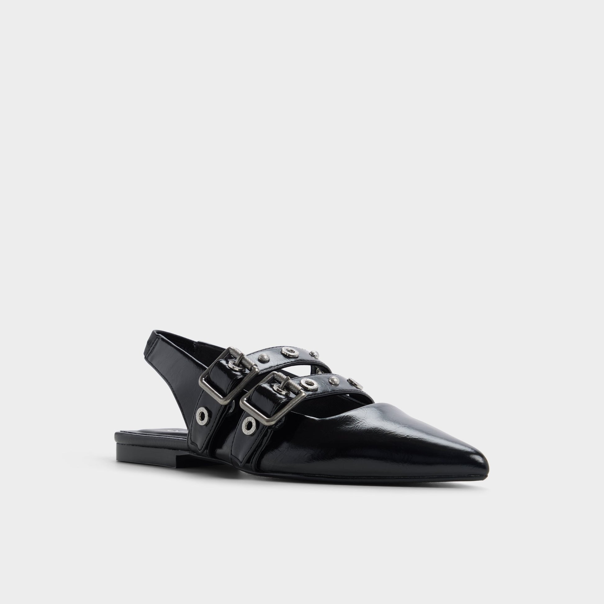 Three-quarter angle of Black Lotheillan Slingback ballerina's front side