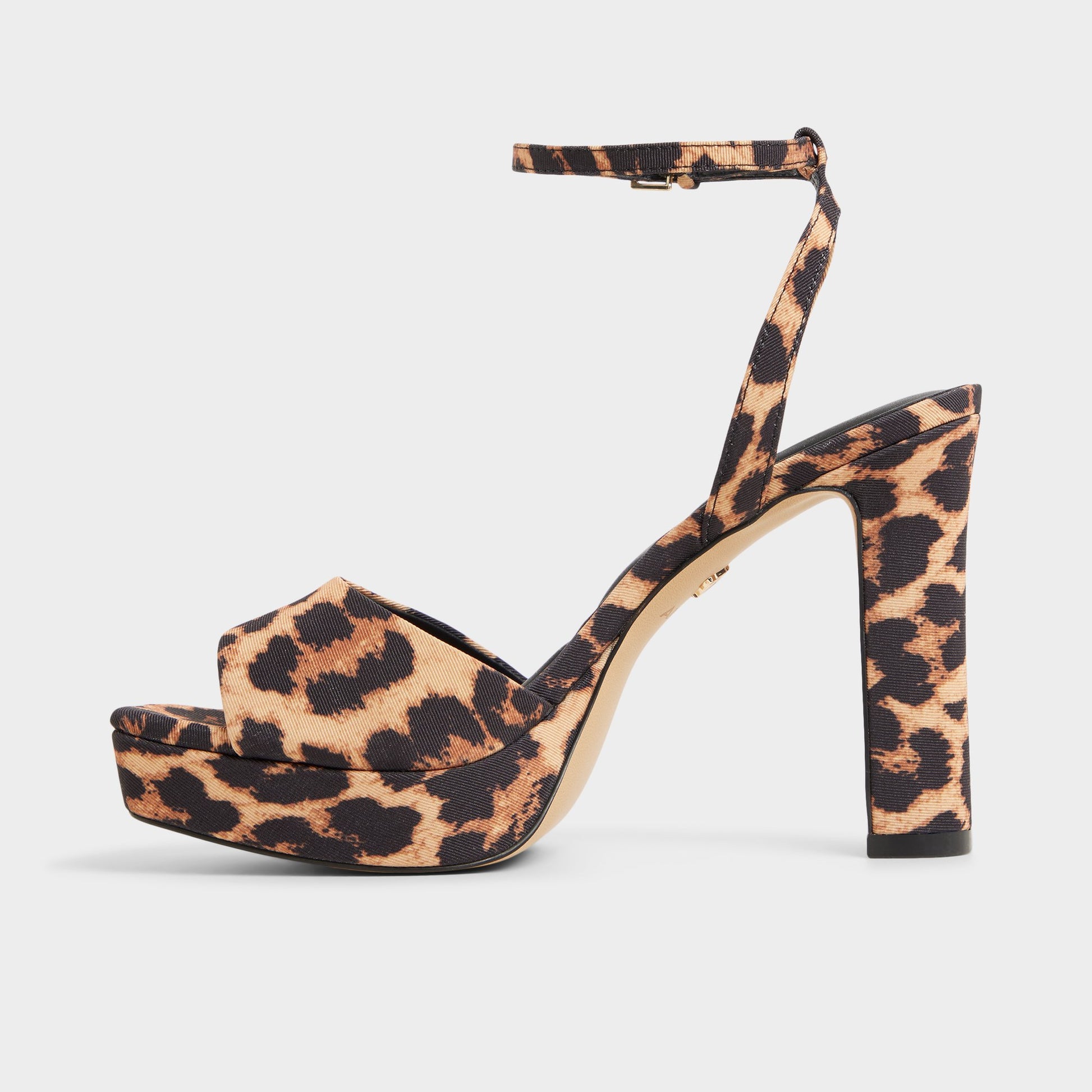 Side view of Brown Multi Chicgleam Strappy heeled sandal