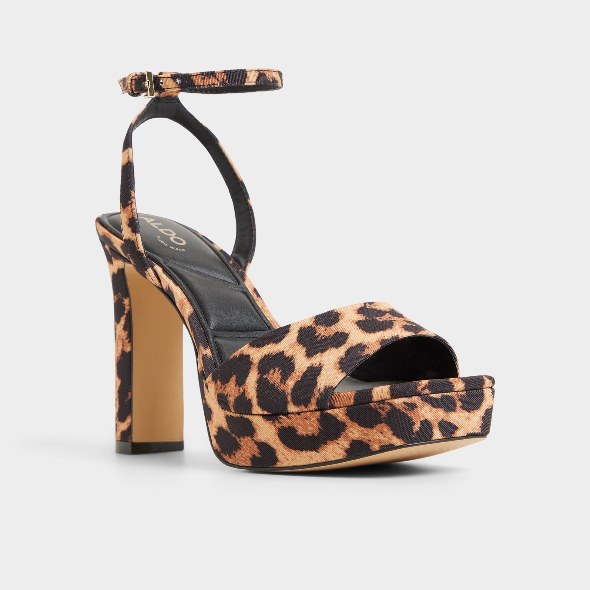 Three-quarter angle of Brown multi Chicgleam Heeled sandal's front side