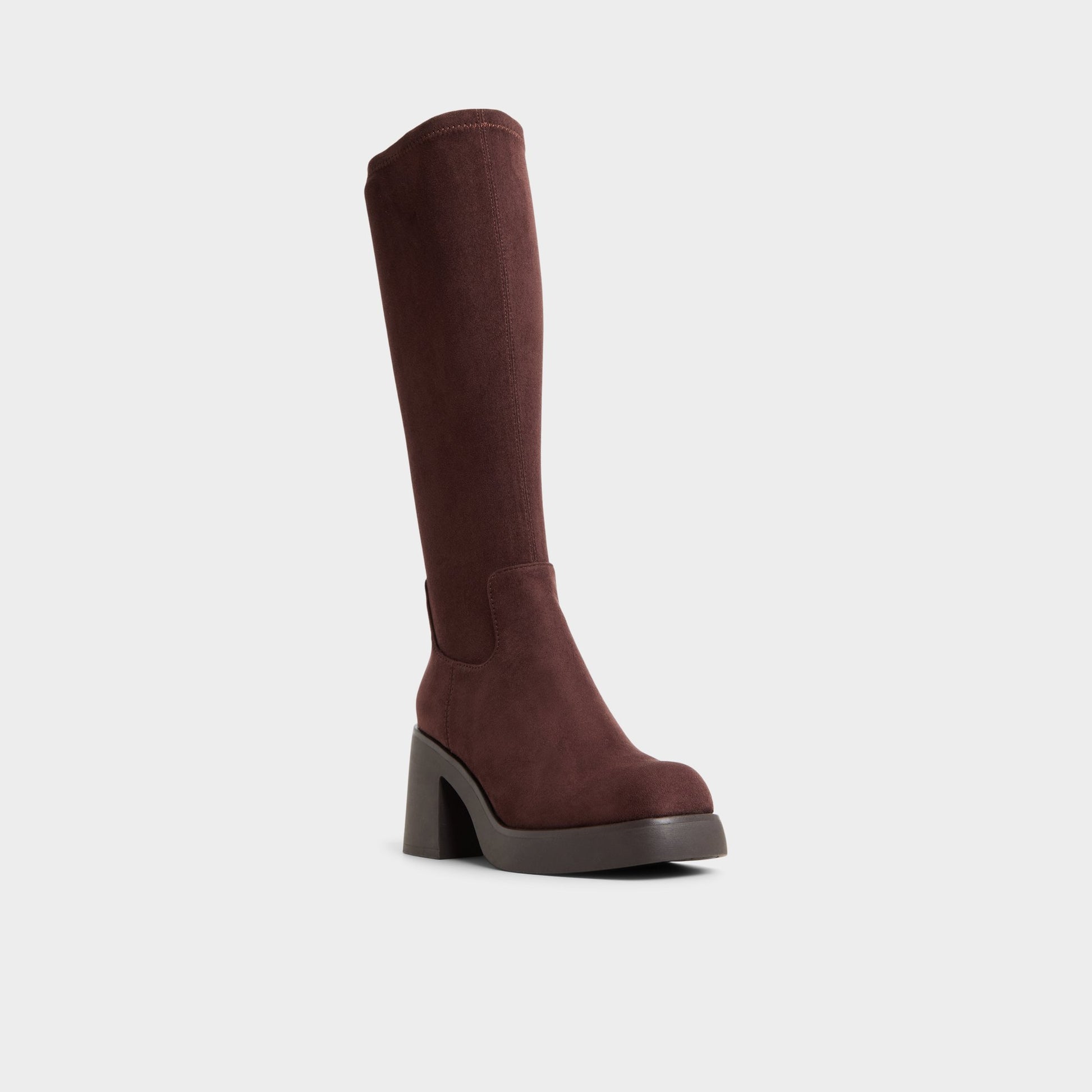 Three-quarter angle of Dark Brown Auster Knee-high boot's front side