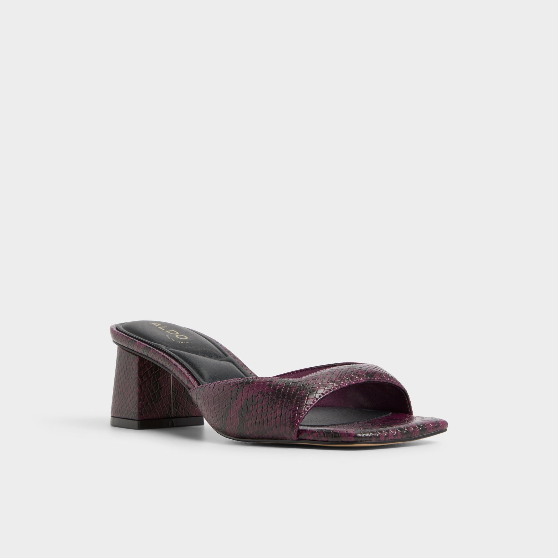 Three-quarter angle of Bordo Aneky Heeled mule's front side