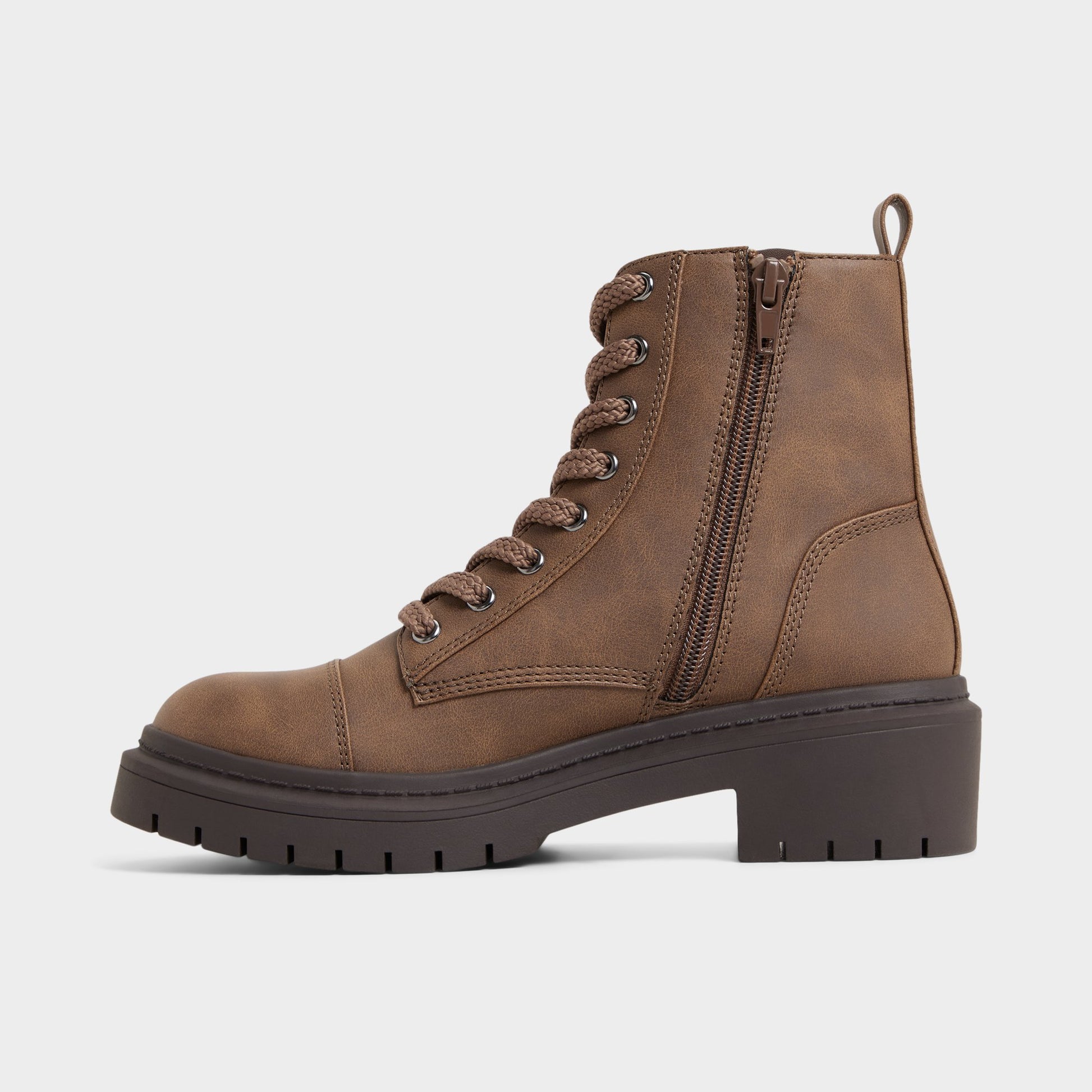 Side view of Medium Brown Goer Combat ankle boot