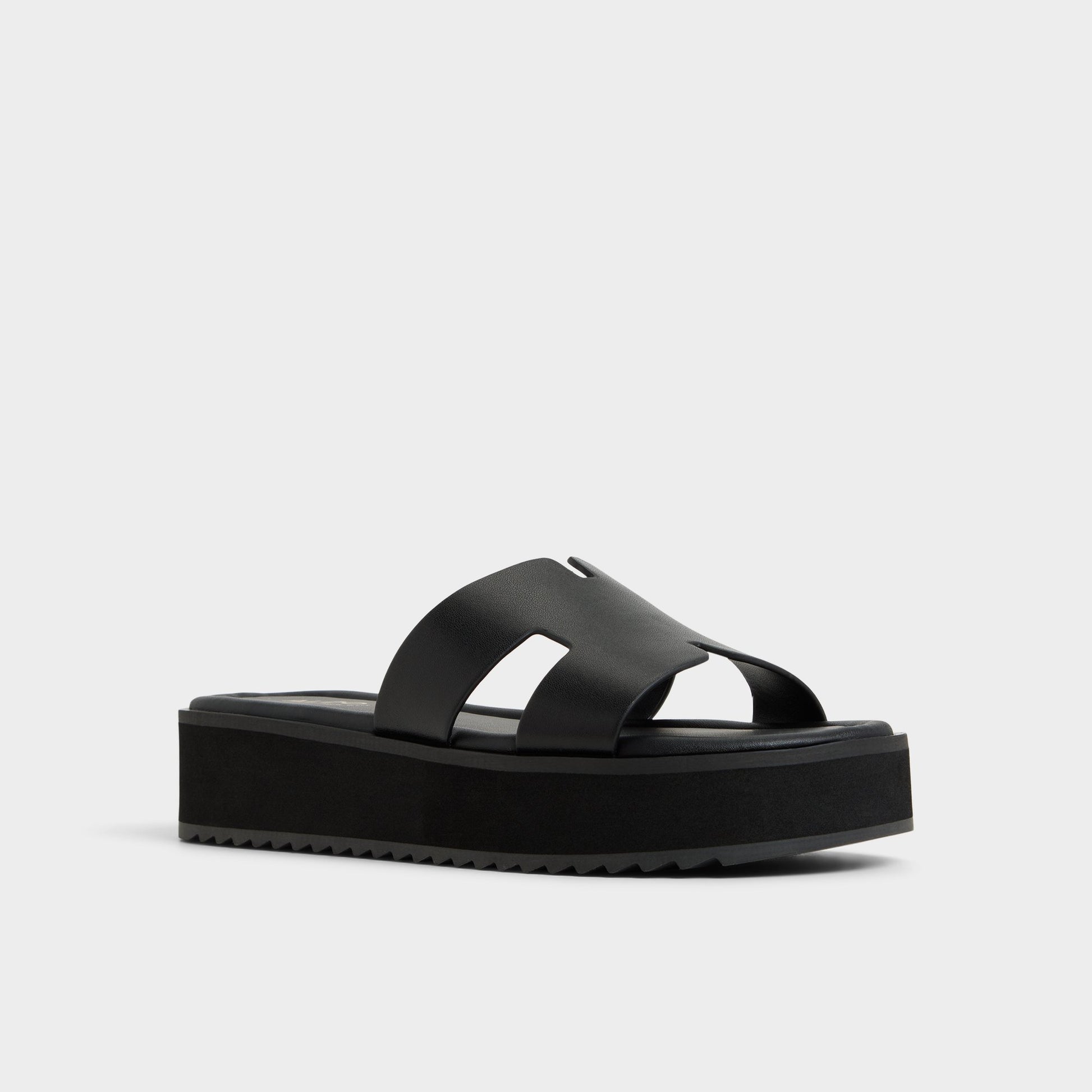 Three-quarter angle of Black Anayelie Slide sandal's front side