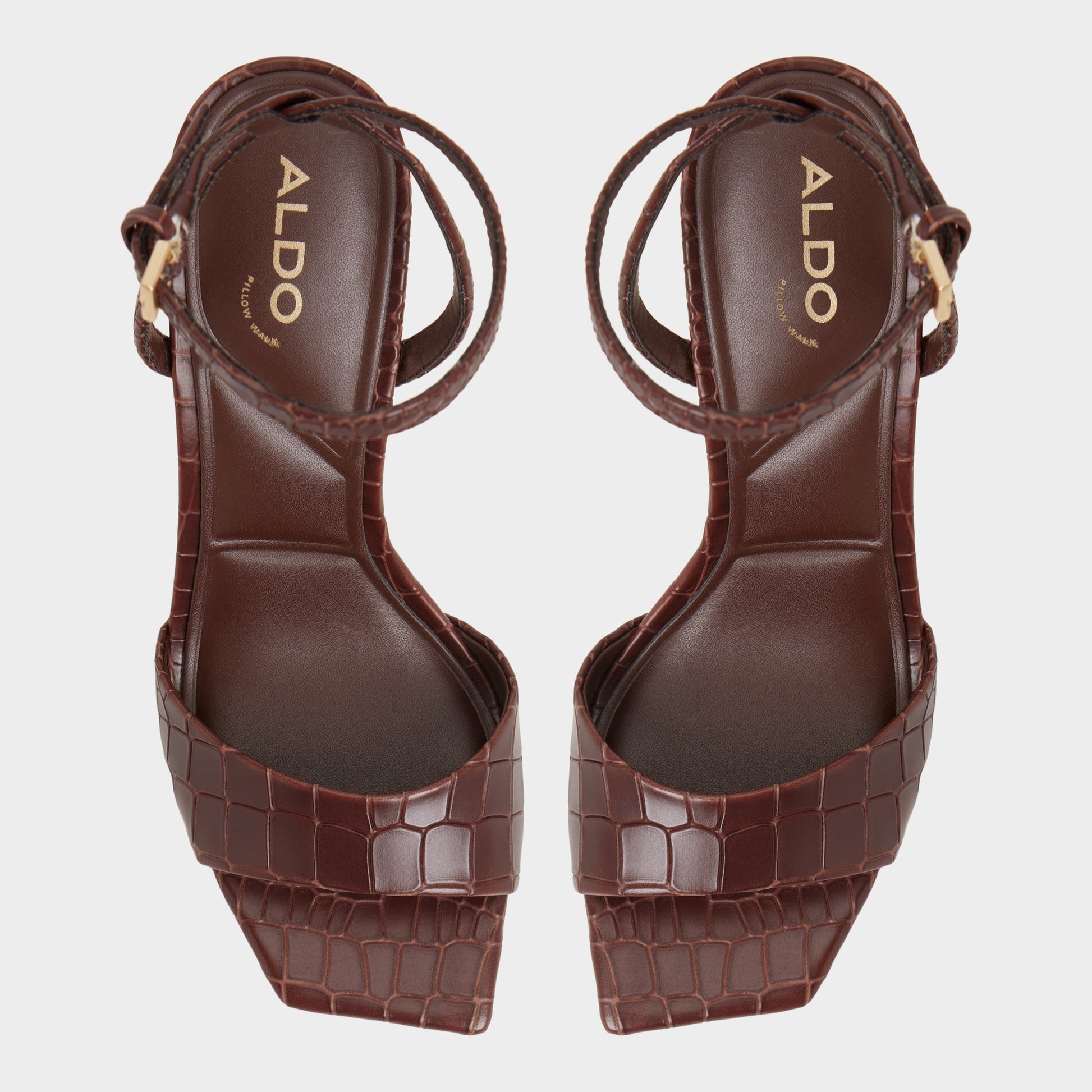 Top-down view of the Dark Brown Harmonious Strappy heeled sandal