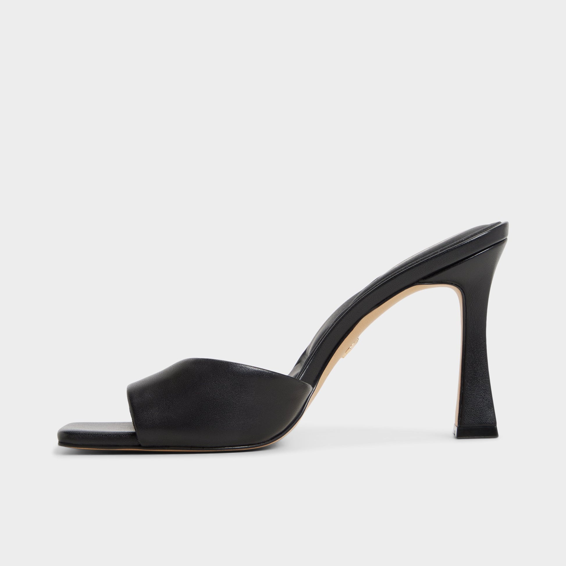 Side view of Black Jennifer Heeled mule