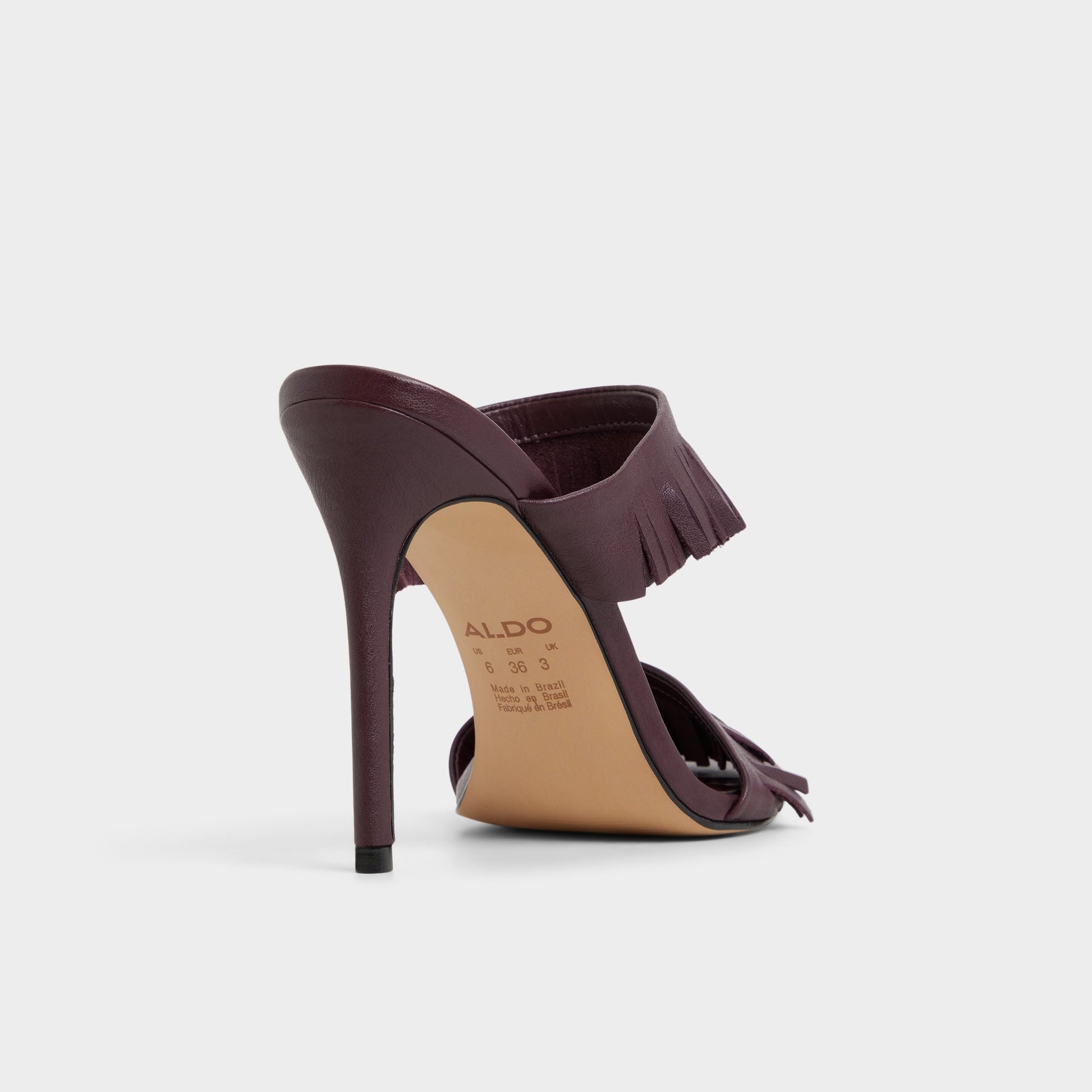 Three-quarter angle of Bordo Nahanie Heeled mule's back side