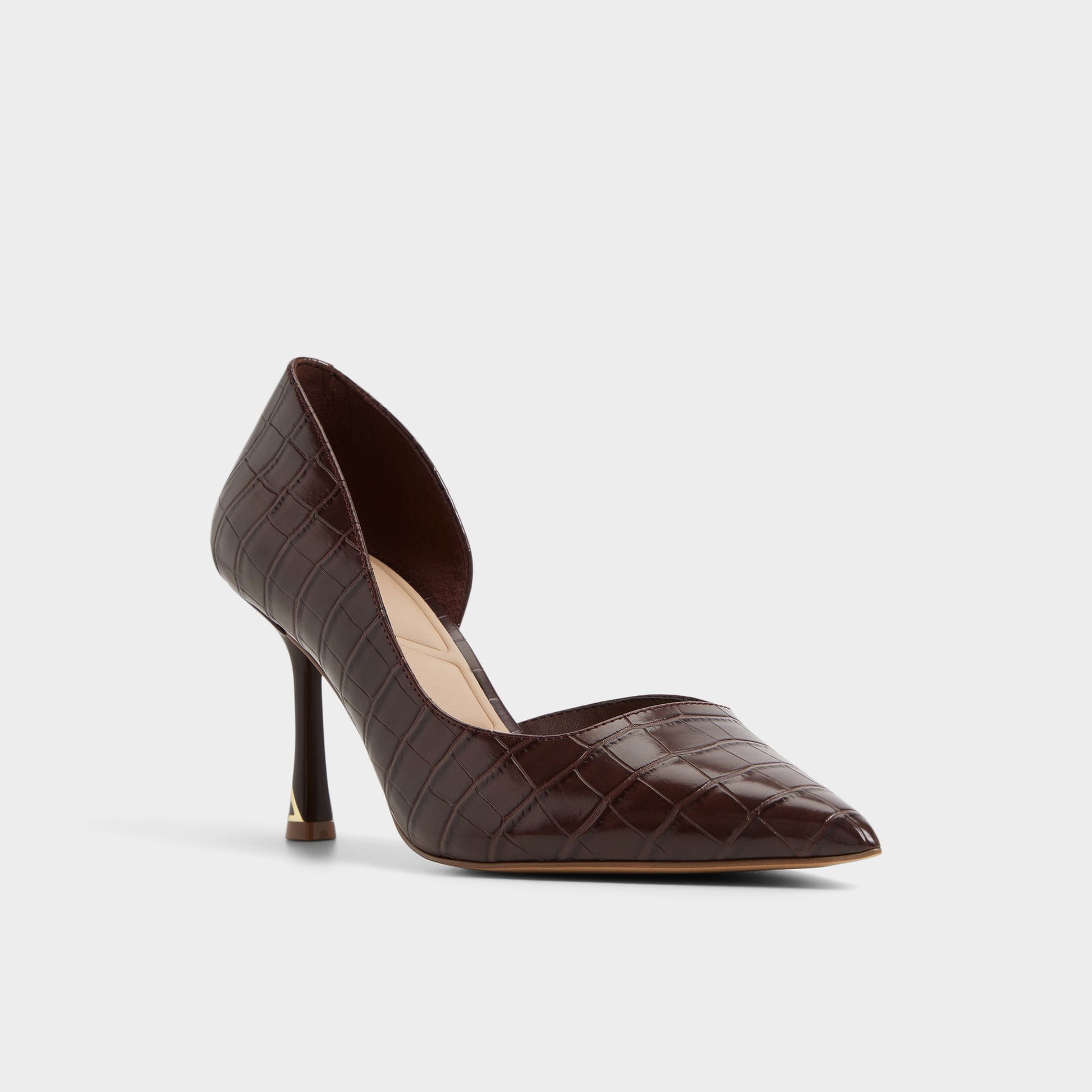 Three-quarter angle of Dark brown Livianna Pump's front side