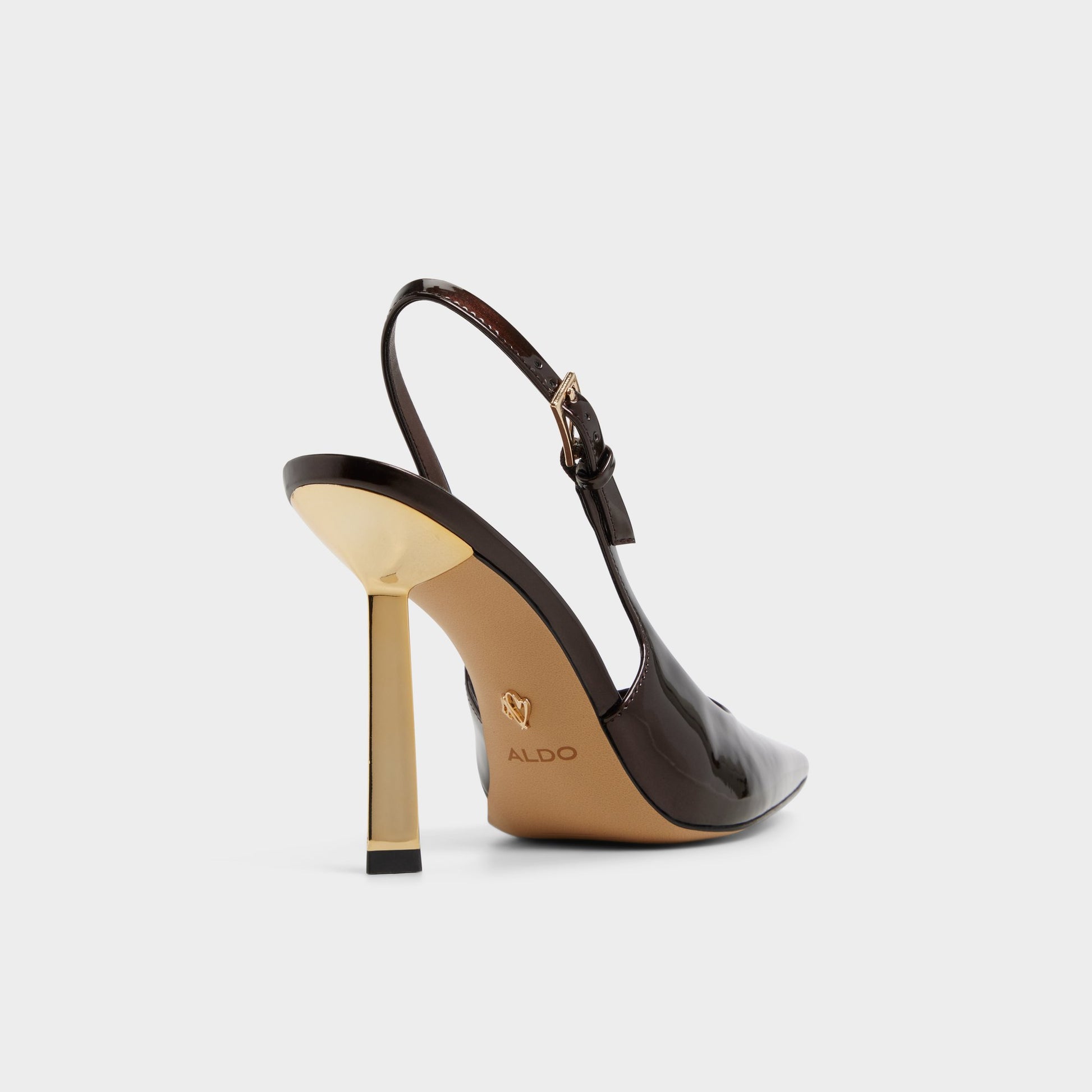 Three-quarter angle of Dark Brown Marysa Slingback heel's back side