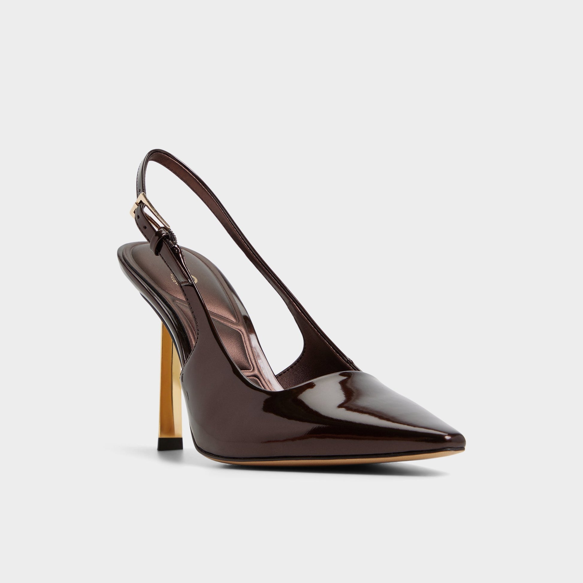 Three-quarter angle of Dark Brown Marysa Slingback heel's front side