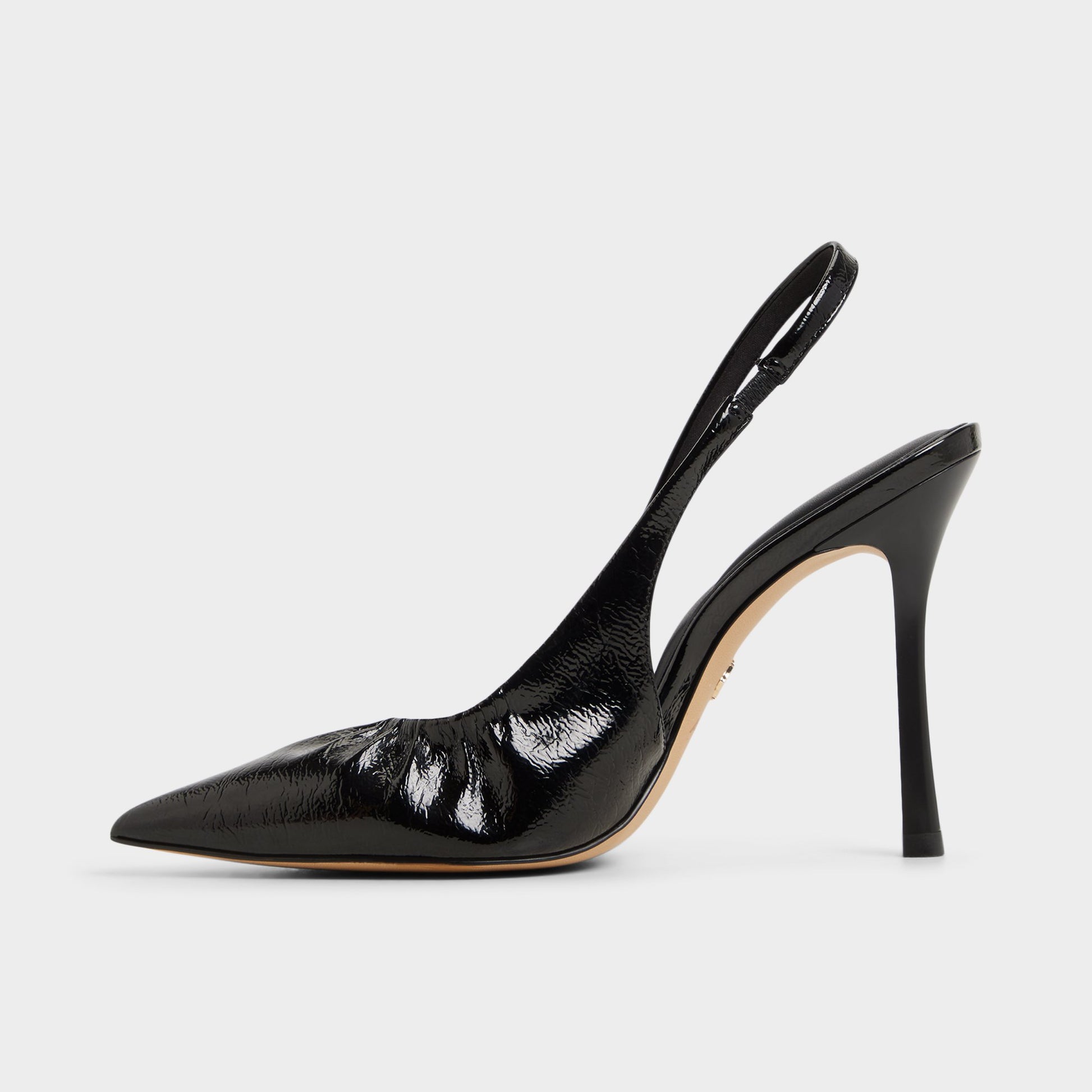 Side view of Black Mystie Slingback heel