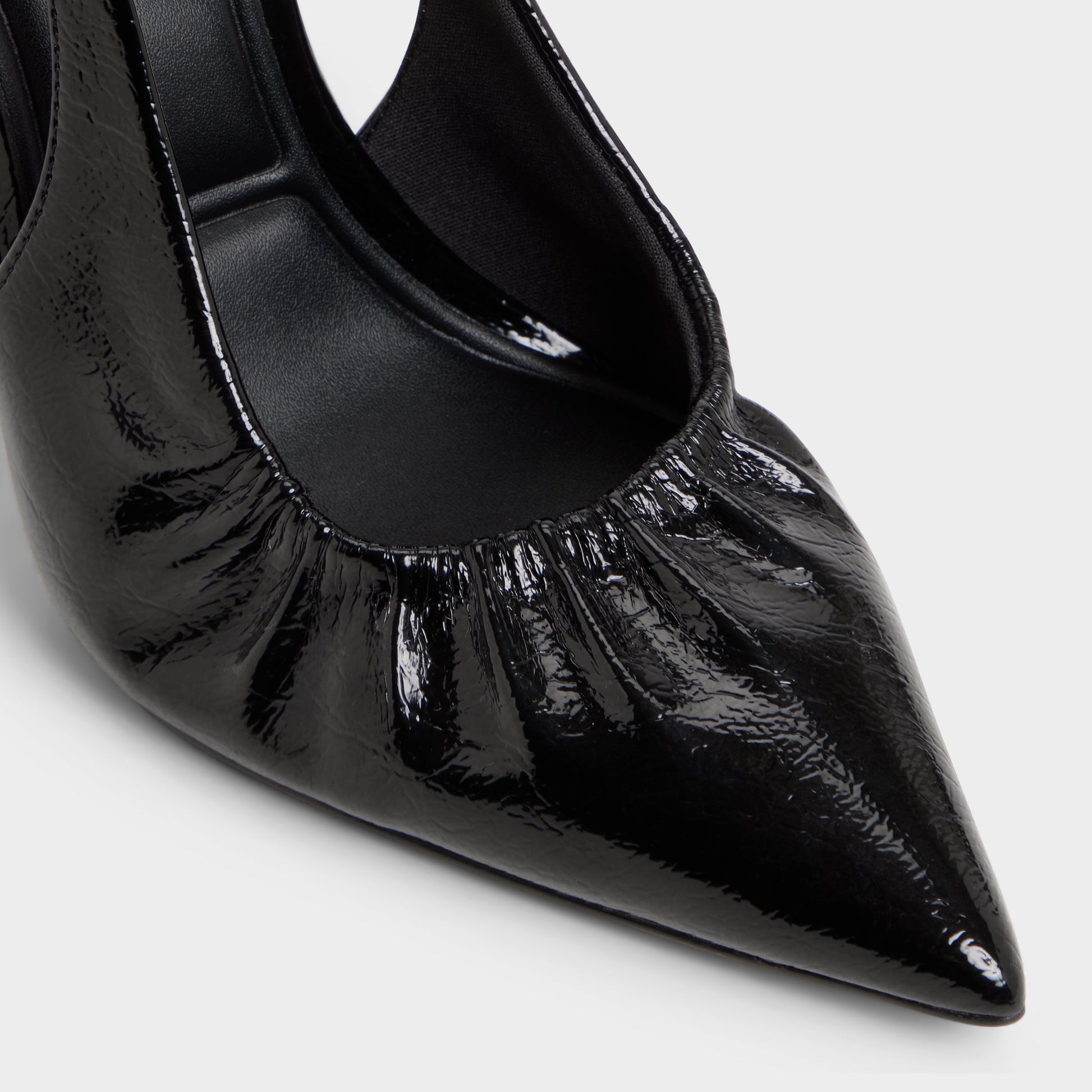 Close-up of the Black Mystie Slingback heel