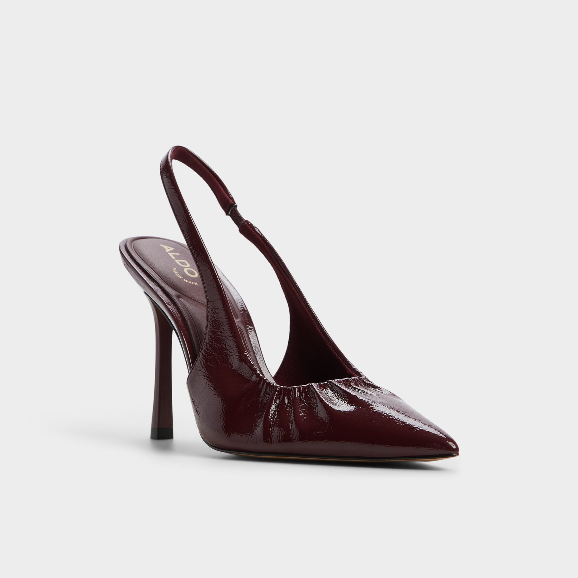 Three-quarter angle of Bordo Mystie Slingback heel's front side