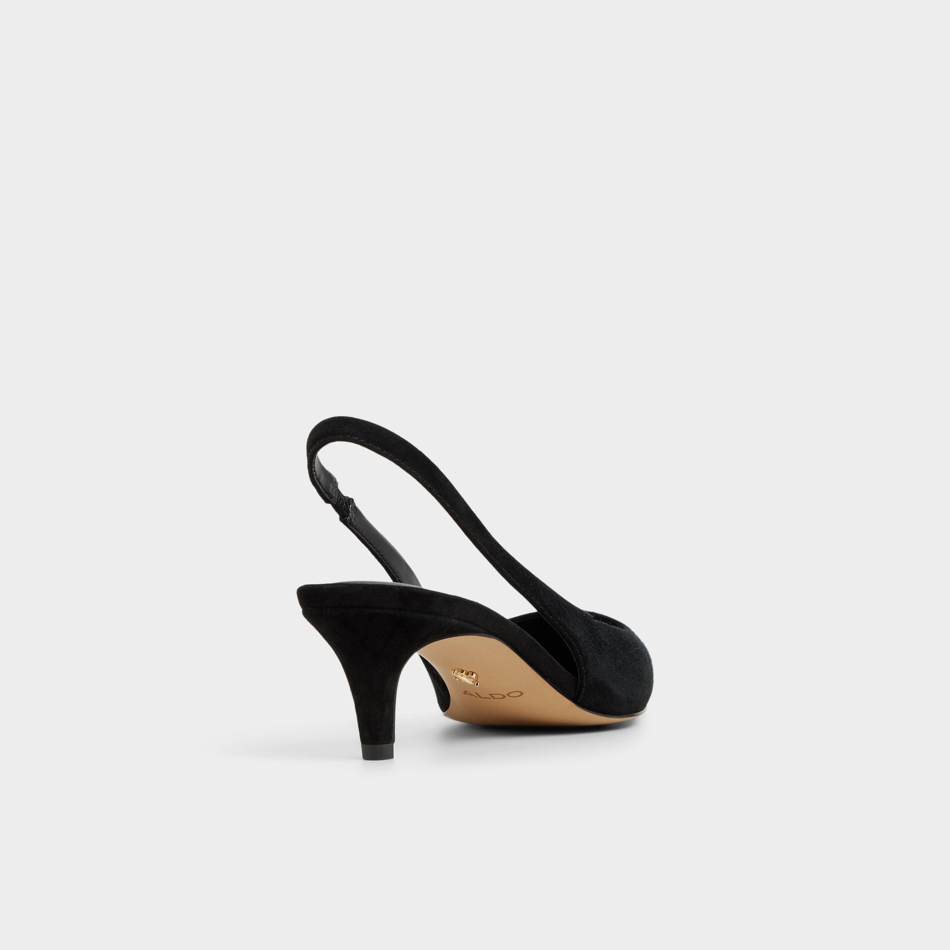 Three-quarter angle of Black Leane Slingback heel's back side