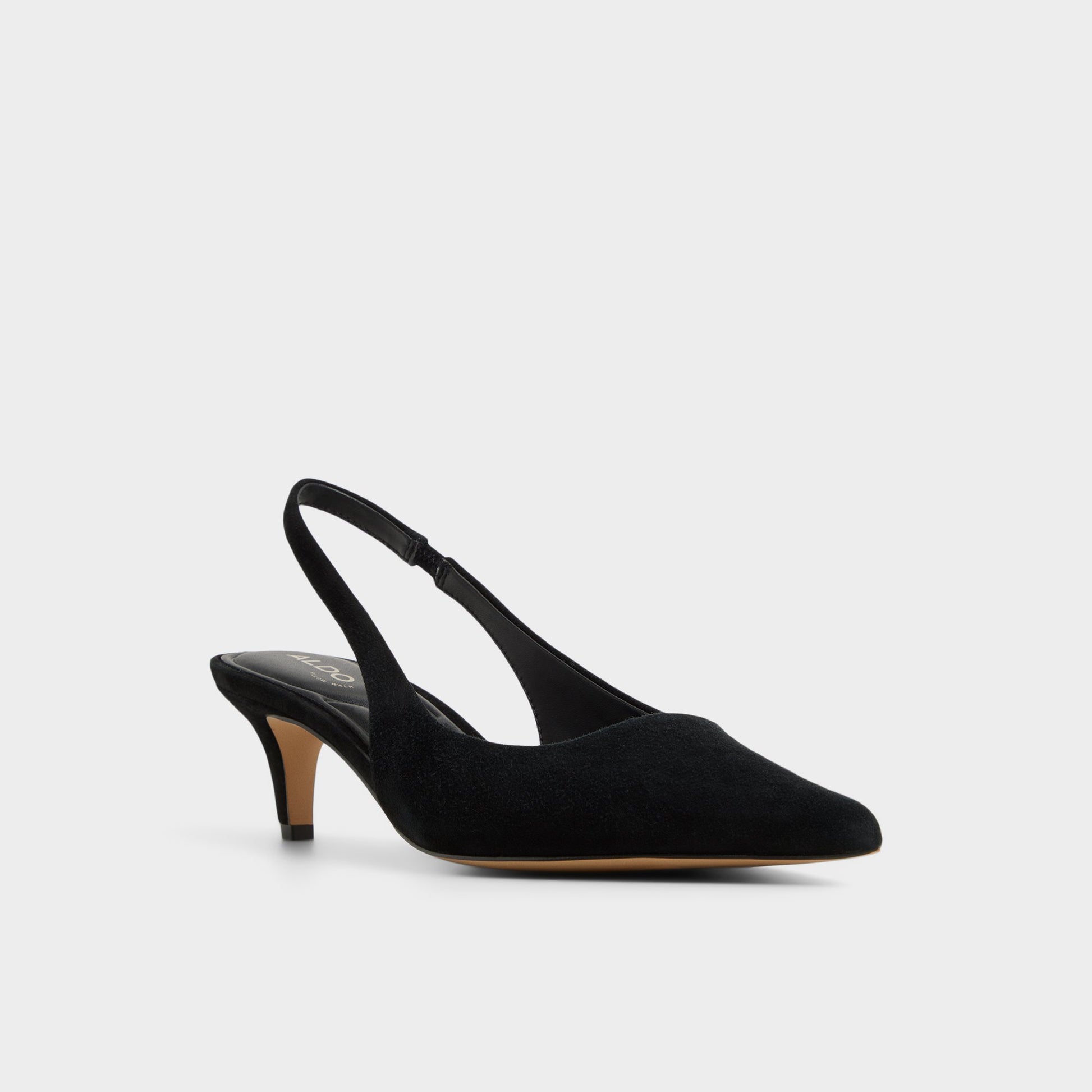 Three-quarter angle of Black Leane Slingback heel's front side