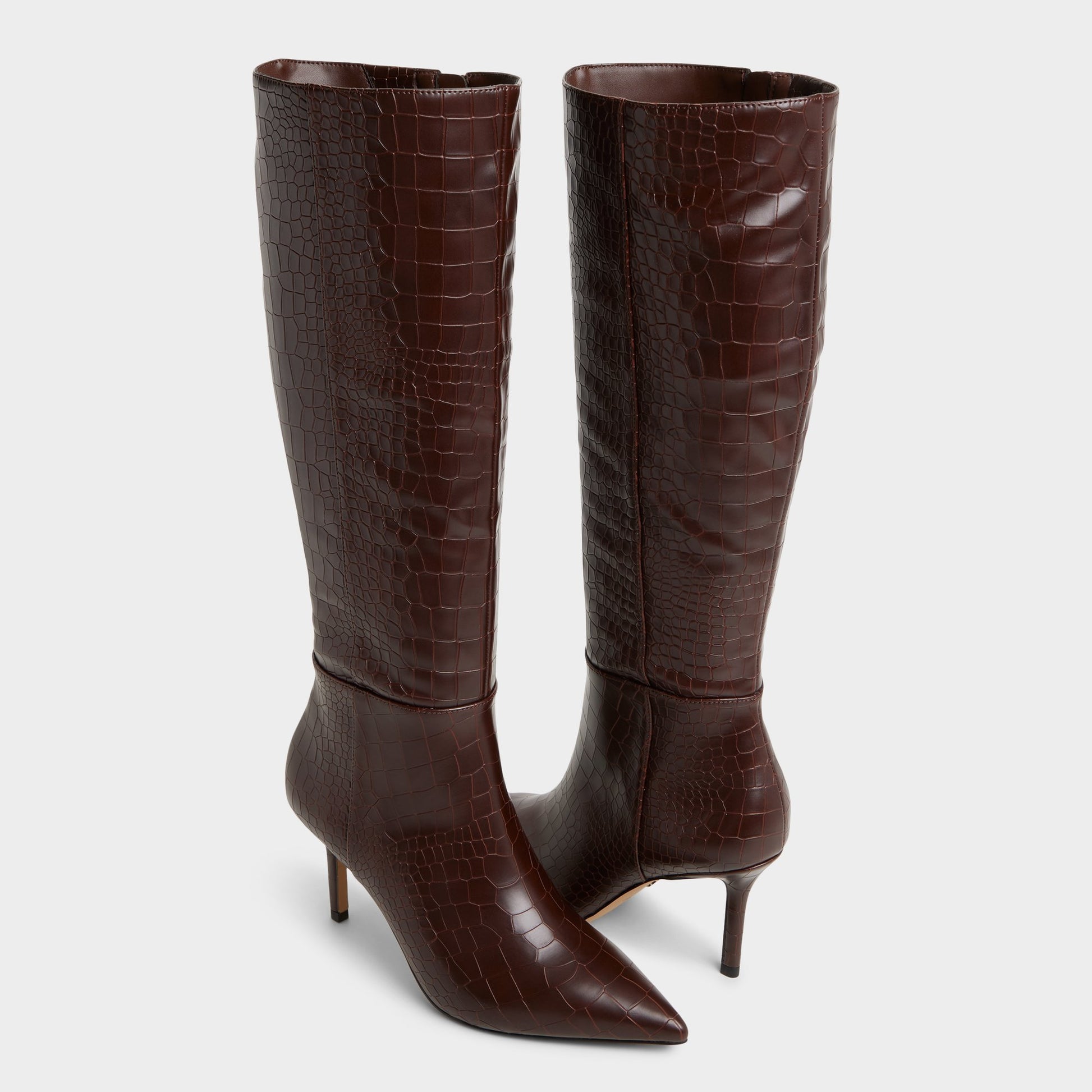 Highlighted view of a pair of Dark Brown Saphiria Knee-high boots