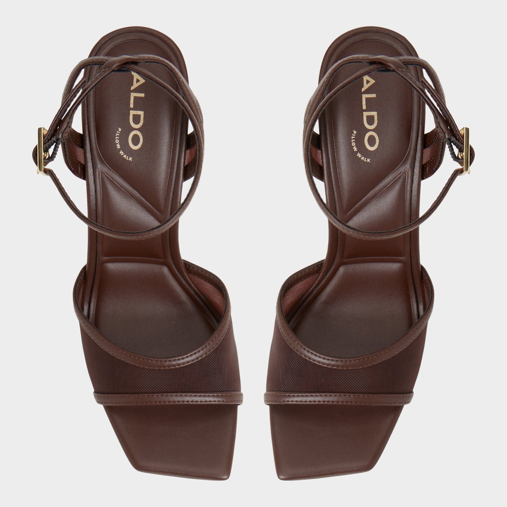Top-down view of the Dark Brown Sharra Strappy heeled sandal