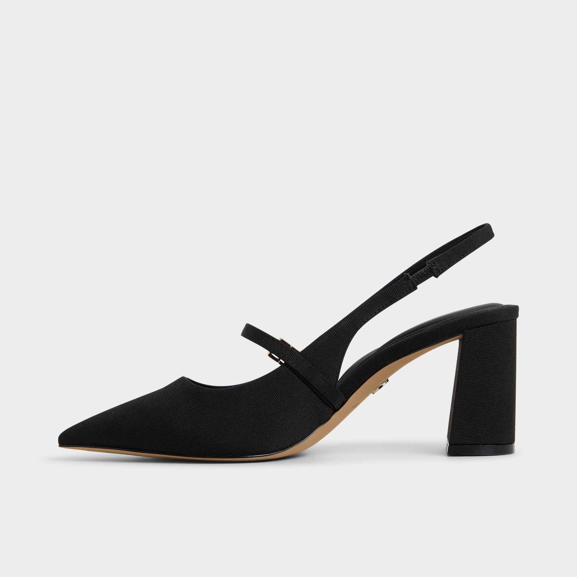Side view of Black Vestian Slingback heel