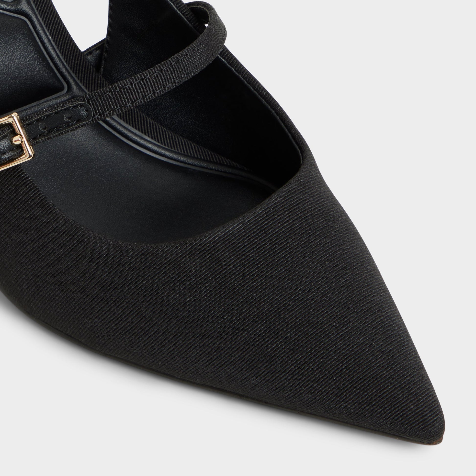 Close-up of the Black Vestian Slingback heel