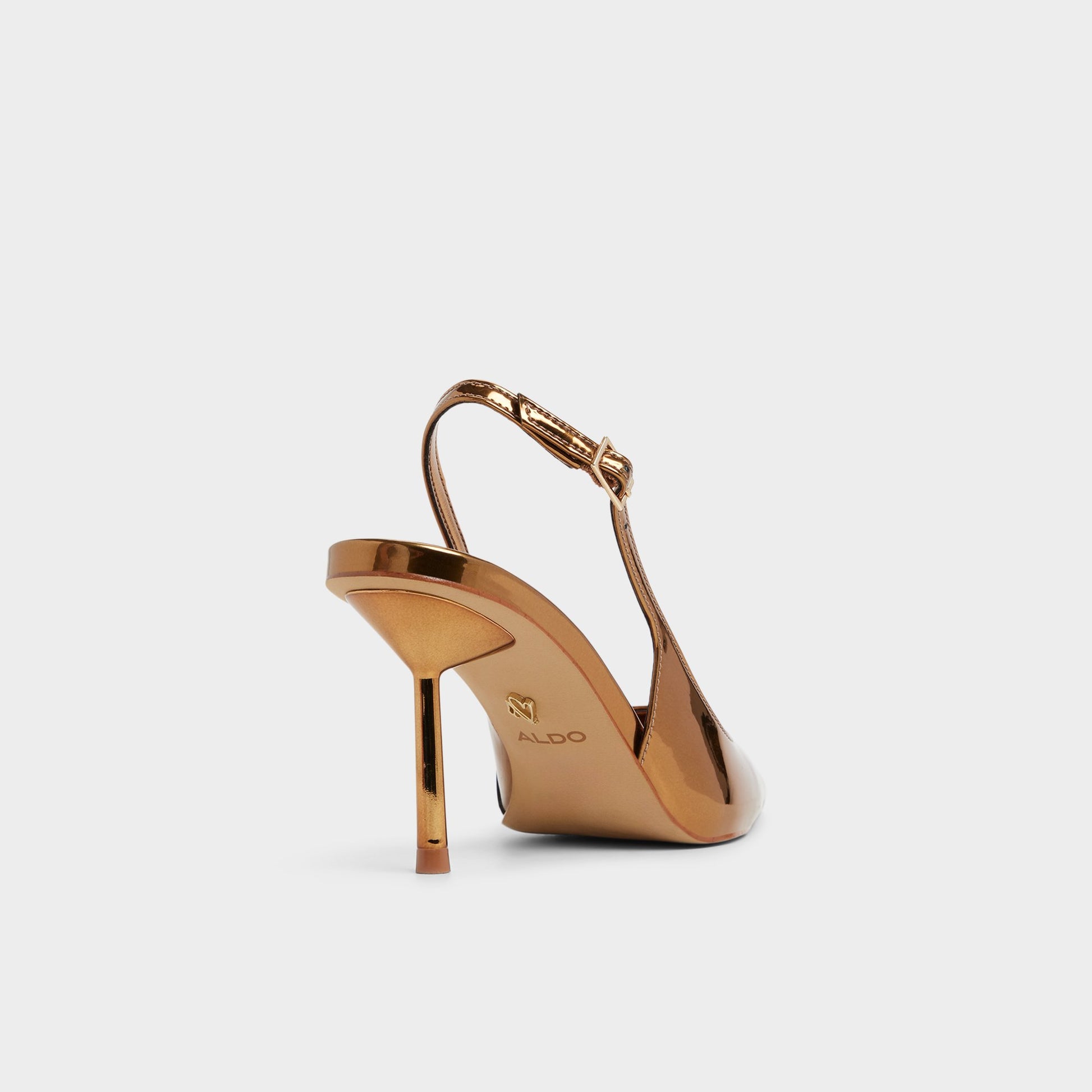 Three-quarter angle of Bronze Seralina Slingback heel's back side
