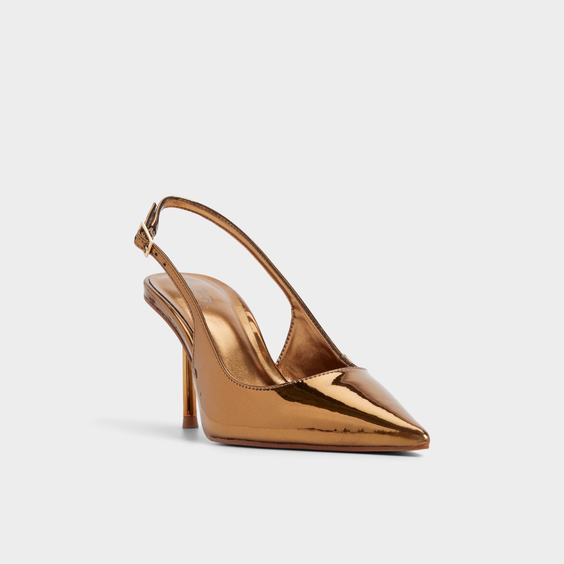 Three-quarter angle of Bronze Seralina Slingback heel's front side